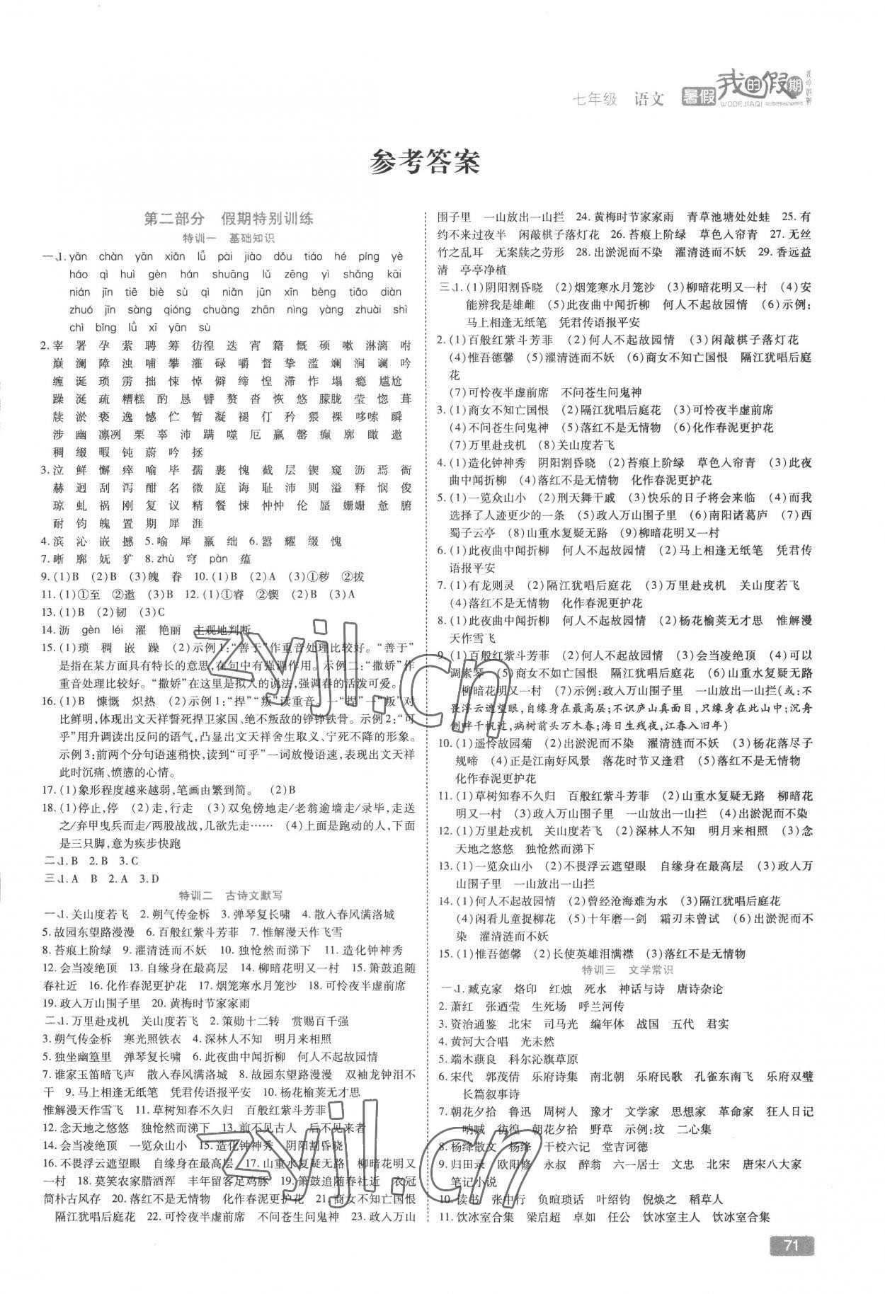 2022年假期特訓(xùn)學(xué)期總復(fù)習(xí)七年級語文 第1頁