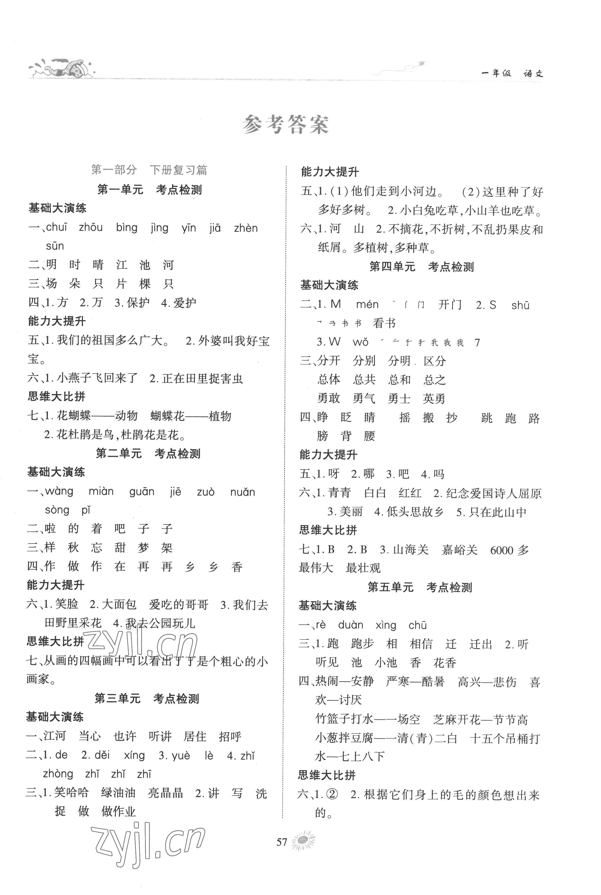 2022年假期特訓年度總復習一年級語文人教版 第1頁