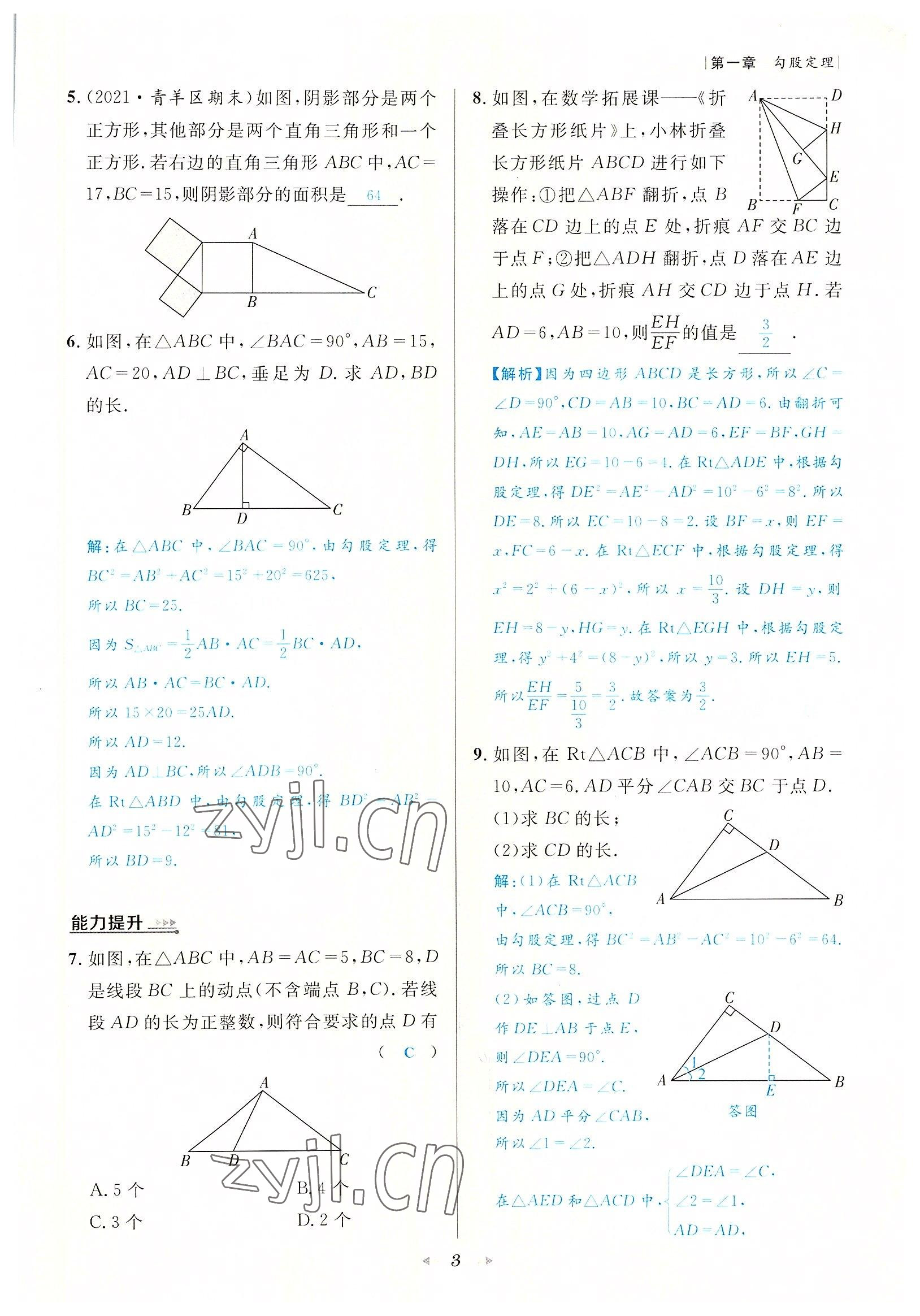 2022年數(shù)學(xué)一號(hào)八年級(jí)數(shù)學(xué)上冊(cè)北師大版 參考答案第3頁(yè)