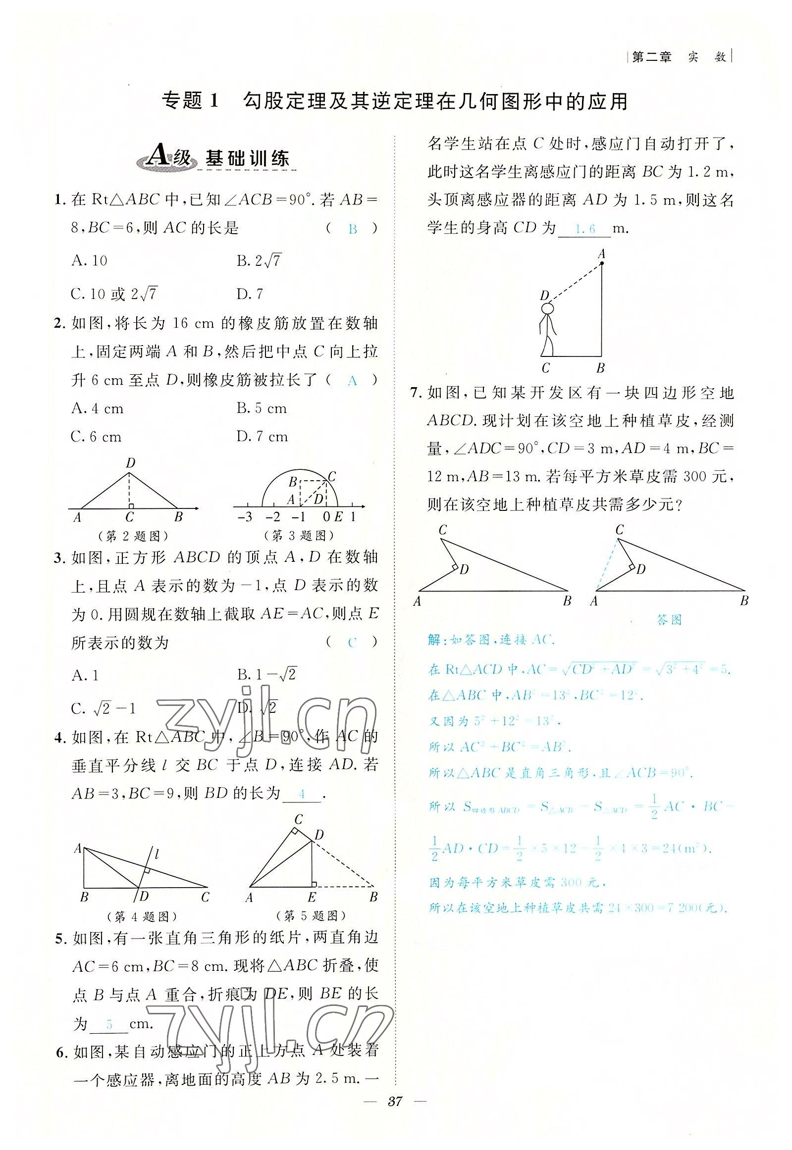 2022年課內達標同步學案初數一號八年級數學上冊北師大版 參考答案第37頁
