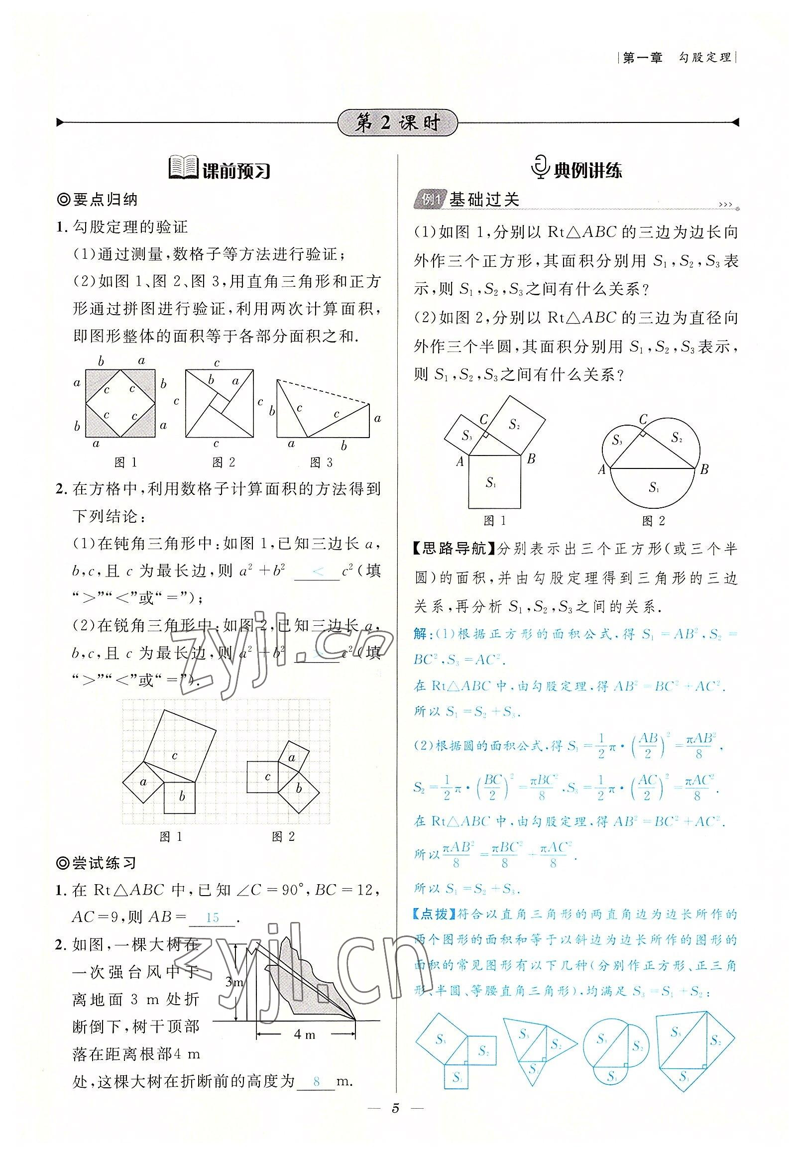 2022年课内达标同步学案初数一号八年级数学上册北师大版 参考答案第5页