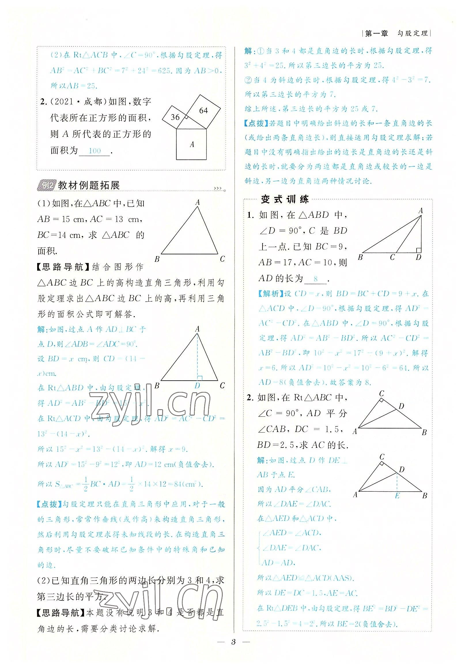 2022年课内达标同步学案初数一号八年级数学上册北师大版 参考答案第3页