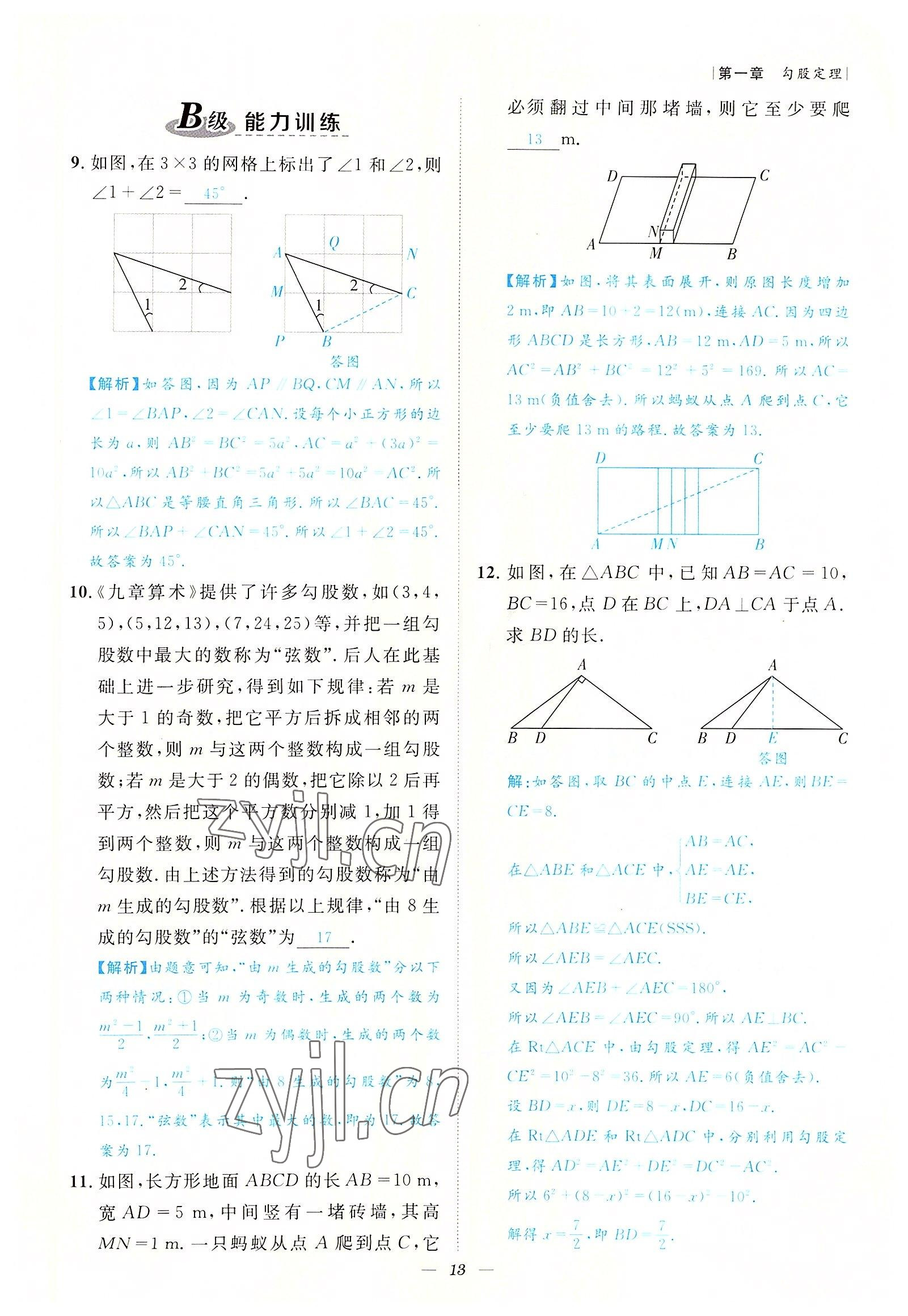 2022年课内达标同步学案初数一号八年级数学上册北师大版 参考答案第13页