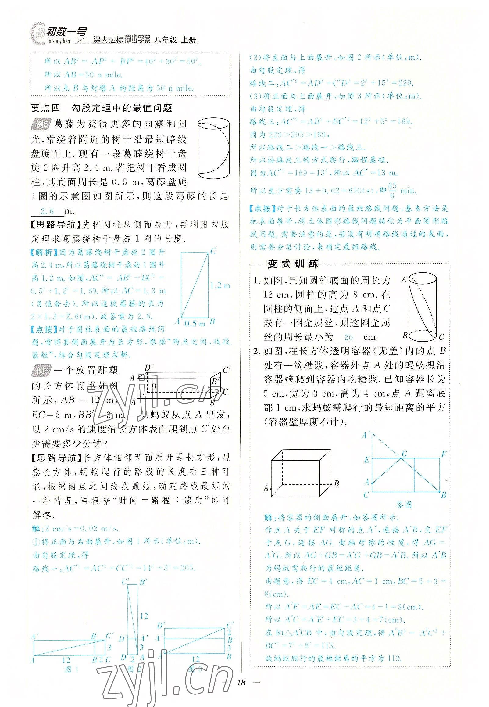 2022年课内达标同步学案初数一号八年级数学上册北师大版 参考答案第18页