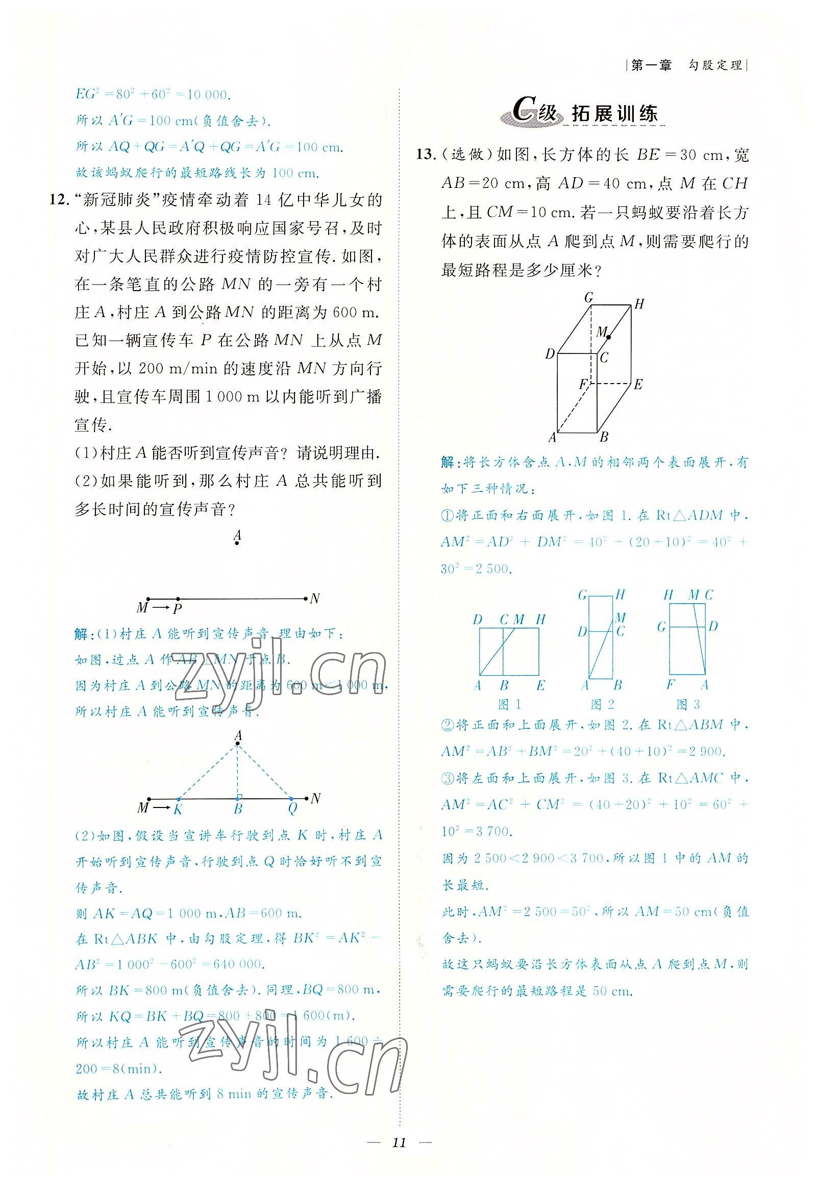 2022年课内达标同步学案初数一号八年级数学上册北师大版 参考答案第11页