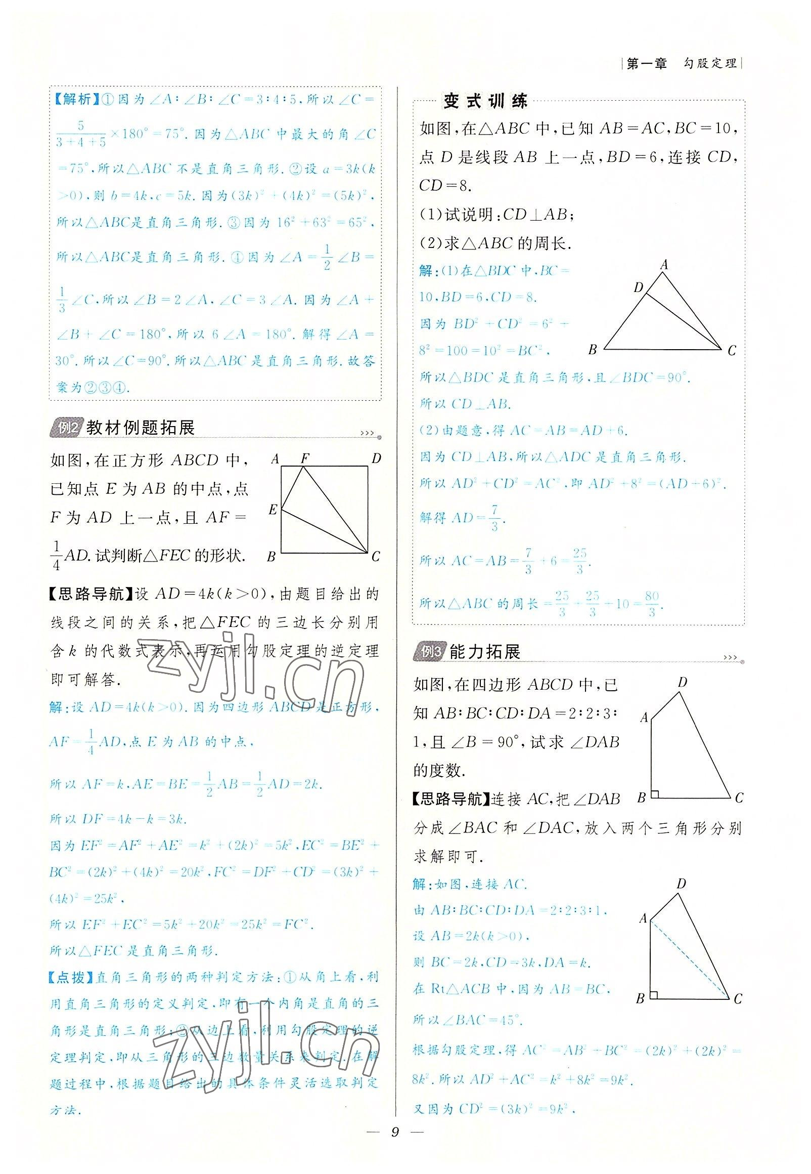 2022年課內達標同步學案初數(shù)一號八年級數(shù)學上冊北師大版 參考答案第9頁