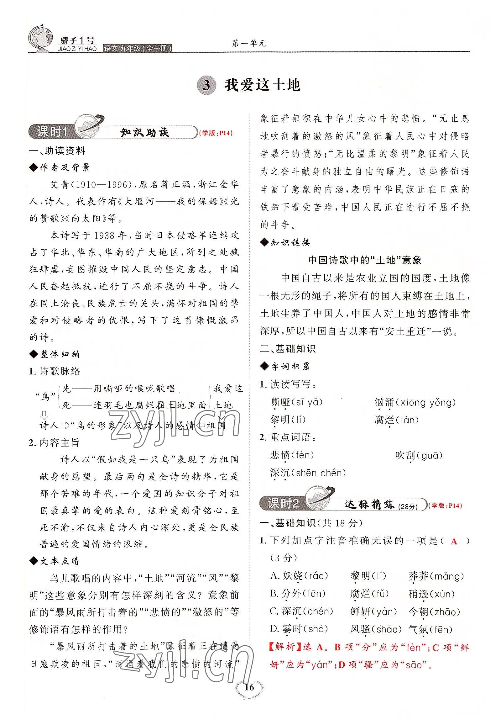 2022年驕子1號(hào)九年級(jí)語文全一冊人教版 參考答案第29頁