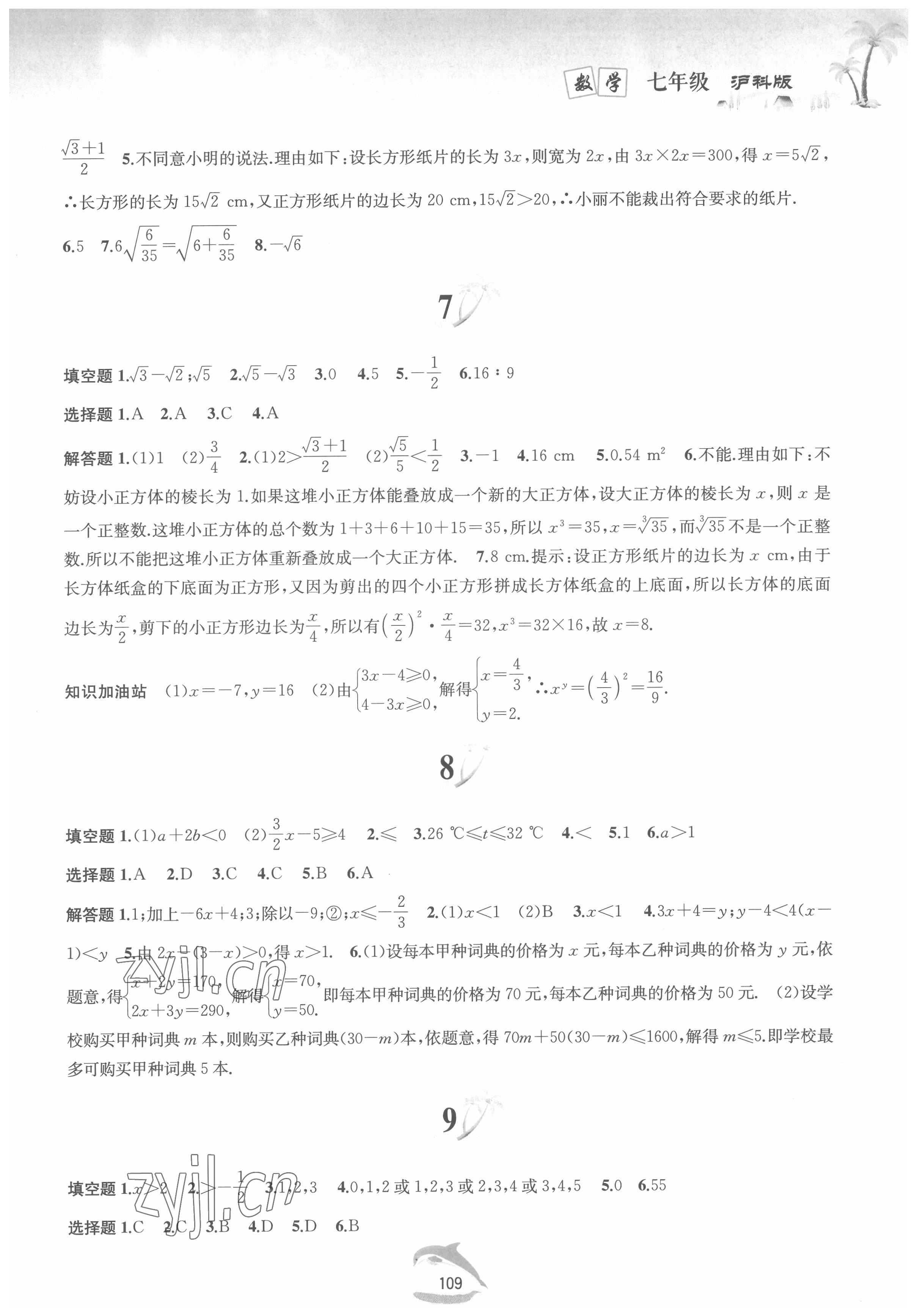 2022年暑假作业七年级数学沪科版黄山书社 第3页