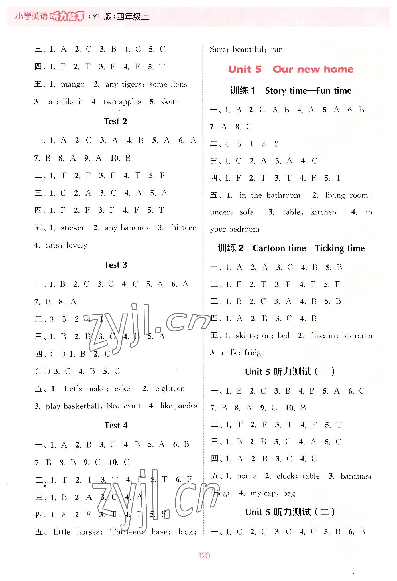 2022年通城學(xué)典小學(xué)英語聽力能手四年級上冊譯林版 參考答案第4頁