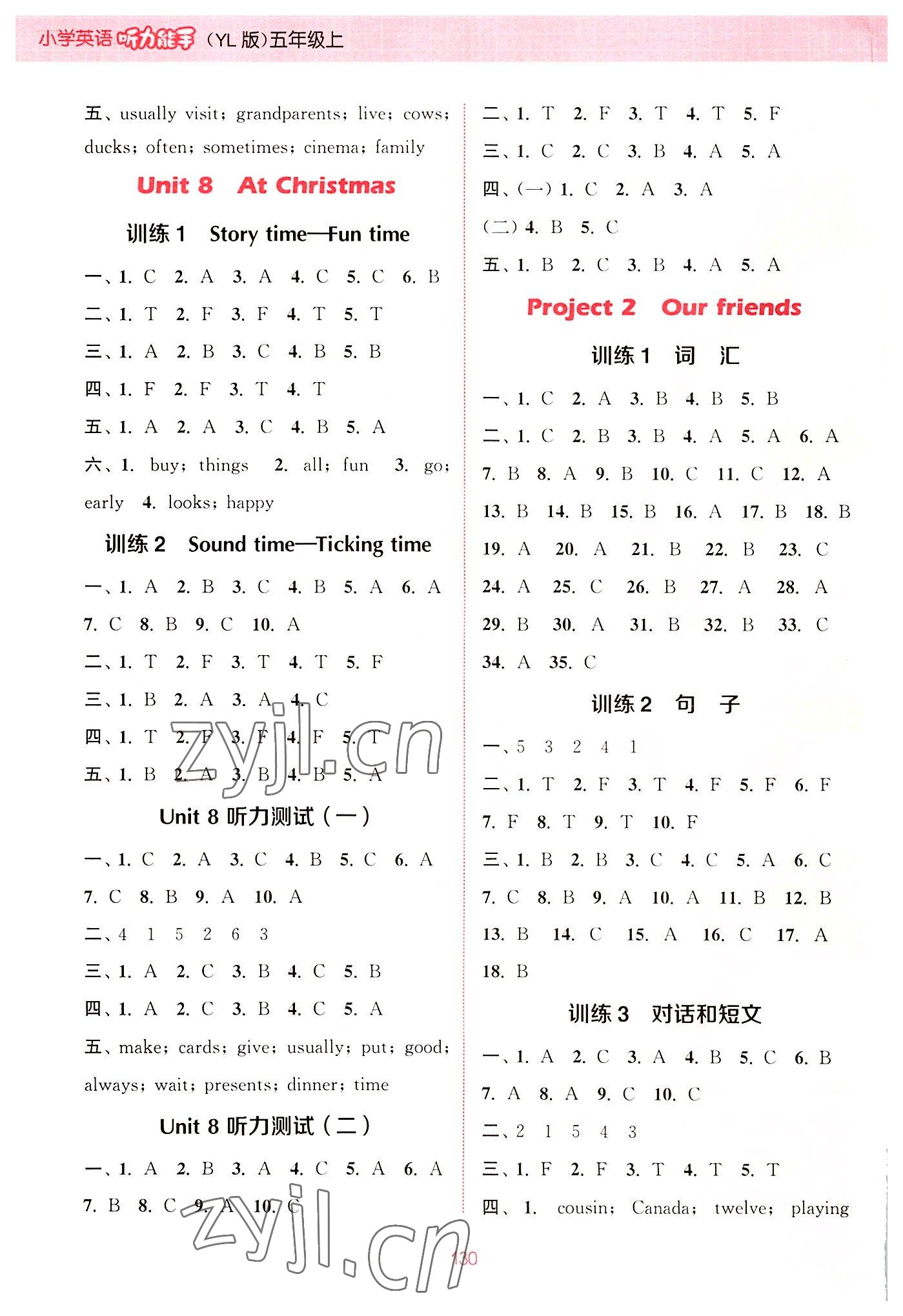 2022年通城學(xué)典小學(xué)英語聽力能手五年級上冊譯林版 參考答案第6頁