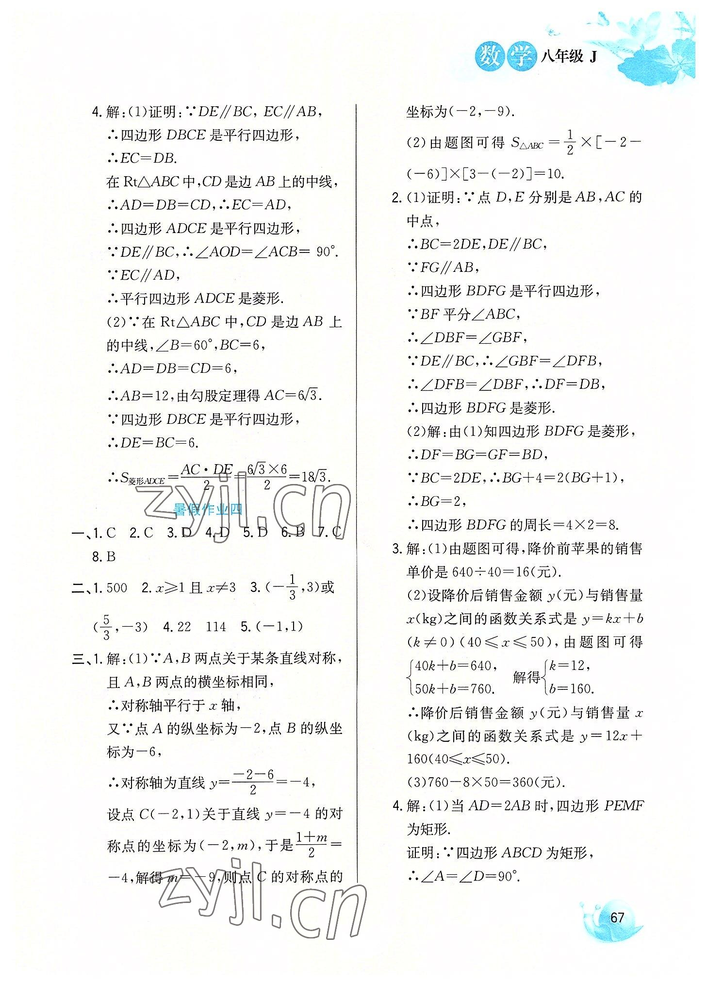 2022年暑假生活八年級數學冀教版河北美術出版社 第3頁