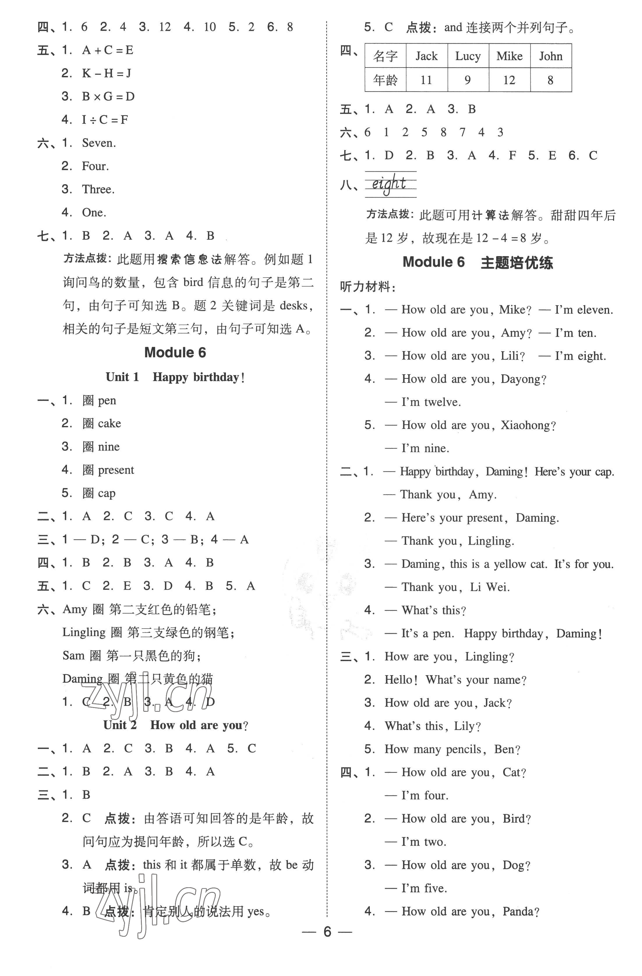 2022年綜合應(yīng)用創(chuàng)新題典中點(diǎn)三年級(jí)英語(yǔ)上冊(cè)外研版三起 參考答案第6頁(yè)