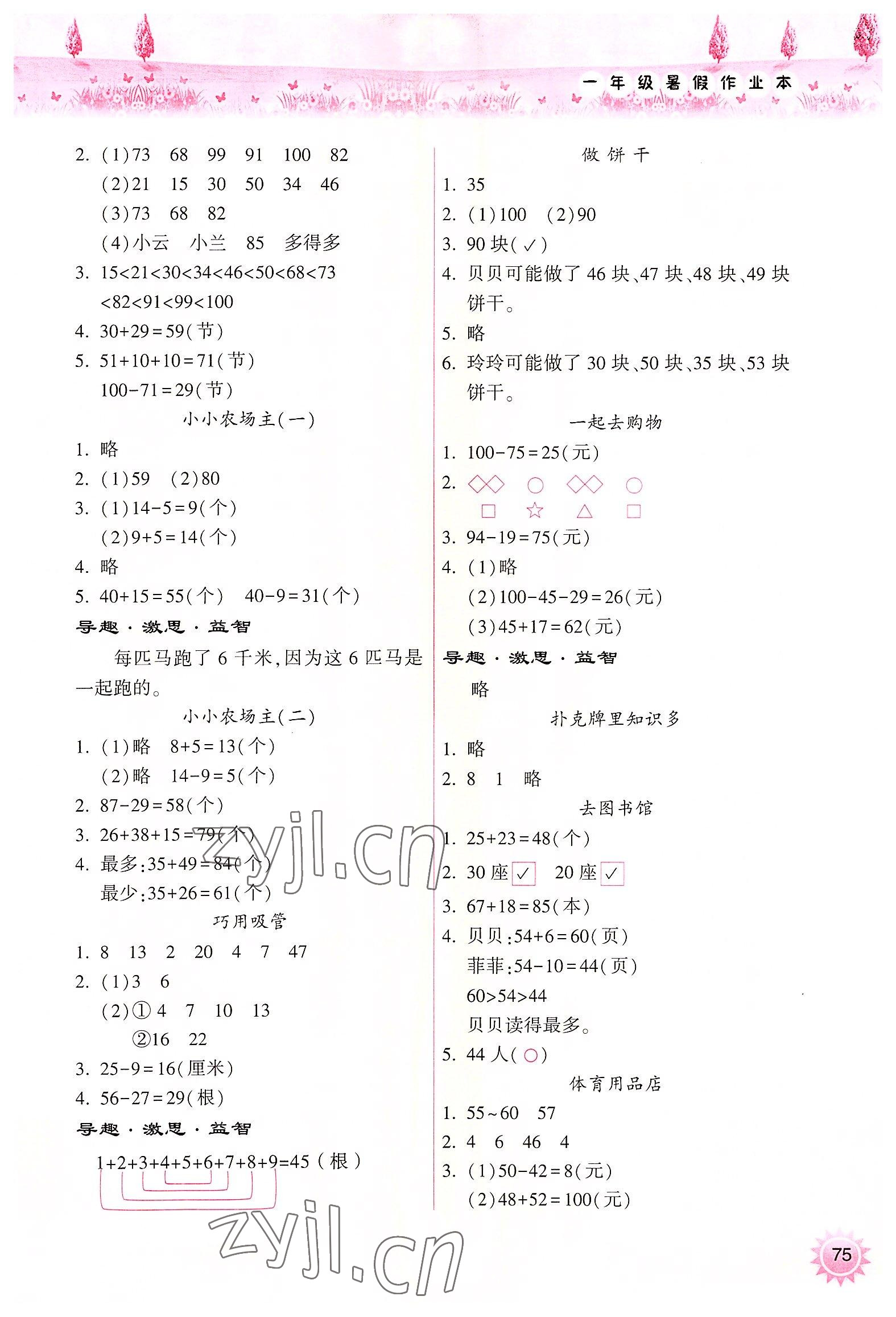 2022年暑假作业本小学一年级晋城专版B希望出版社 参考答案第2页