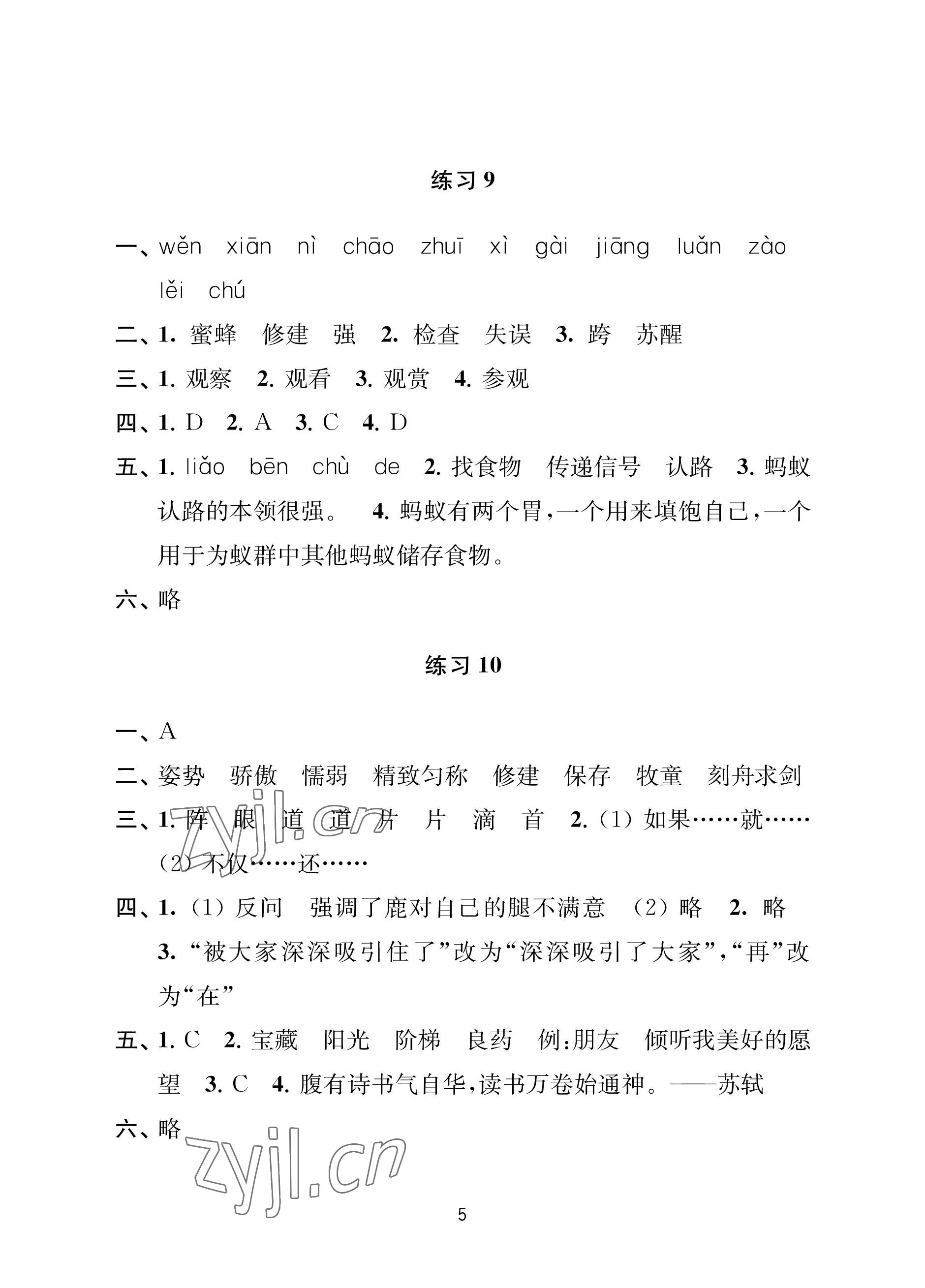 2022年小學暑假作業(yè)南京大學出版社三年級合訂本 參考答案第5頁