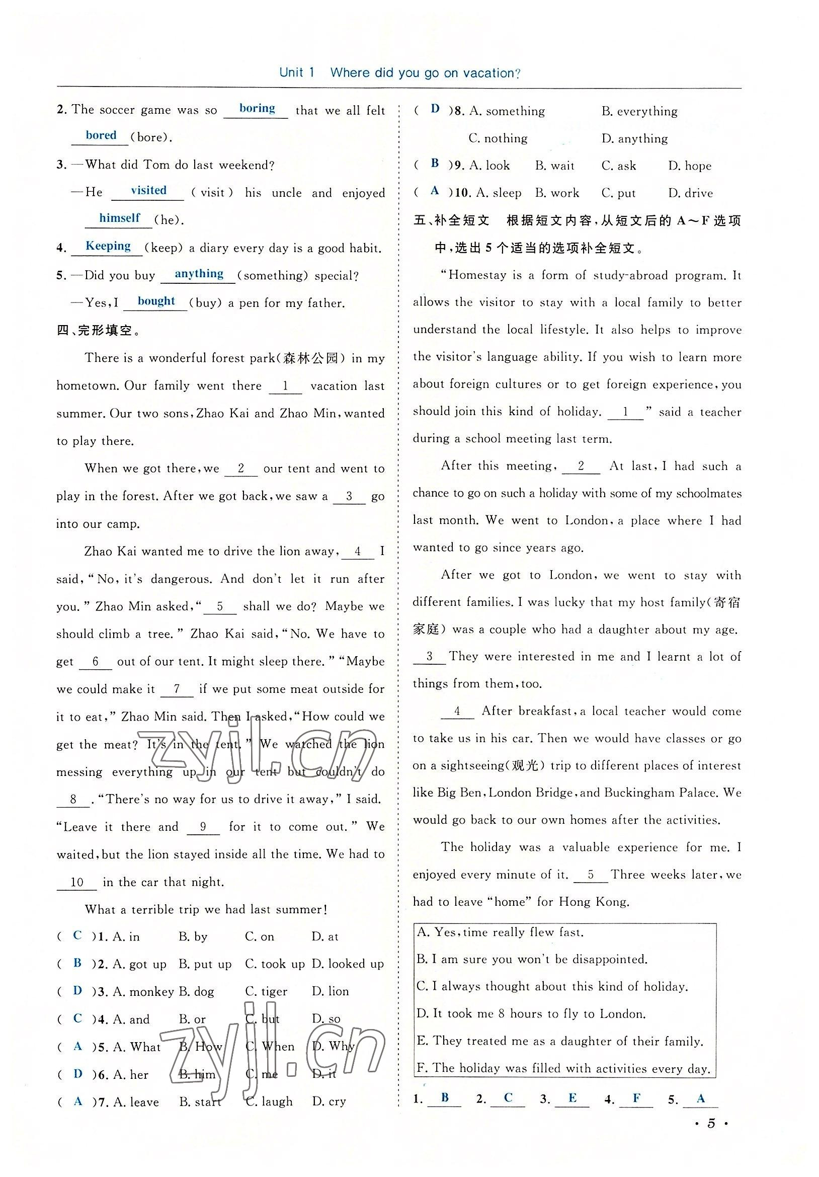 2022年蓉城学霸八年级英语上册人教版 参考答案第5页