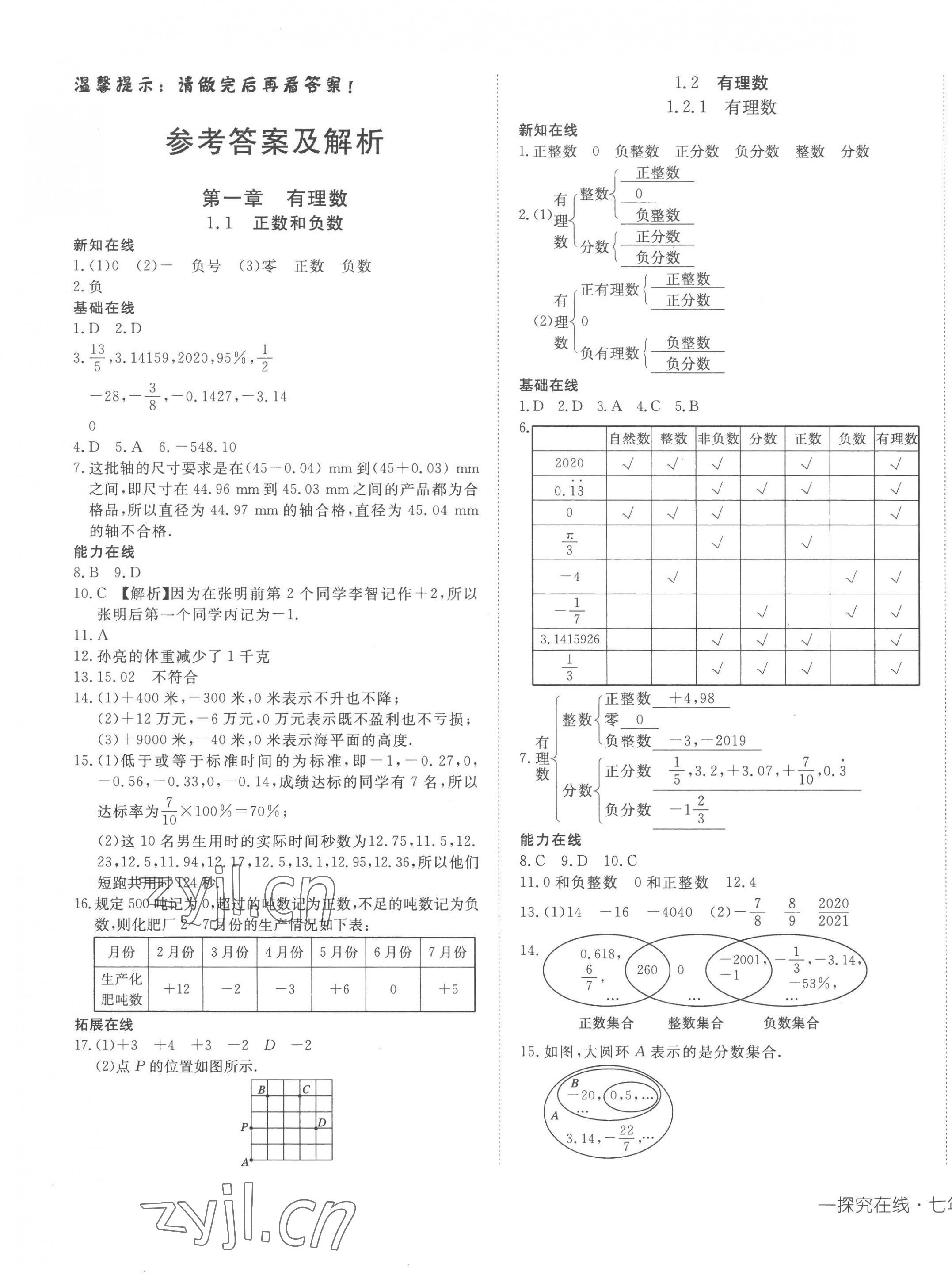 2022年探究在线高效课堂七年级数学上册人教版 第1页