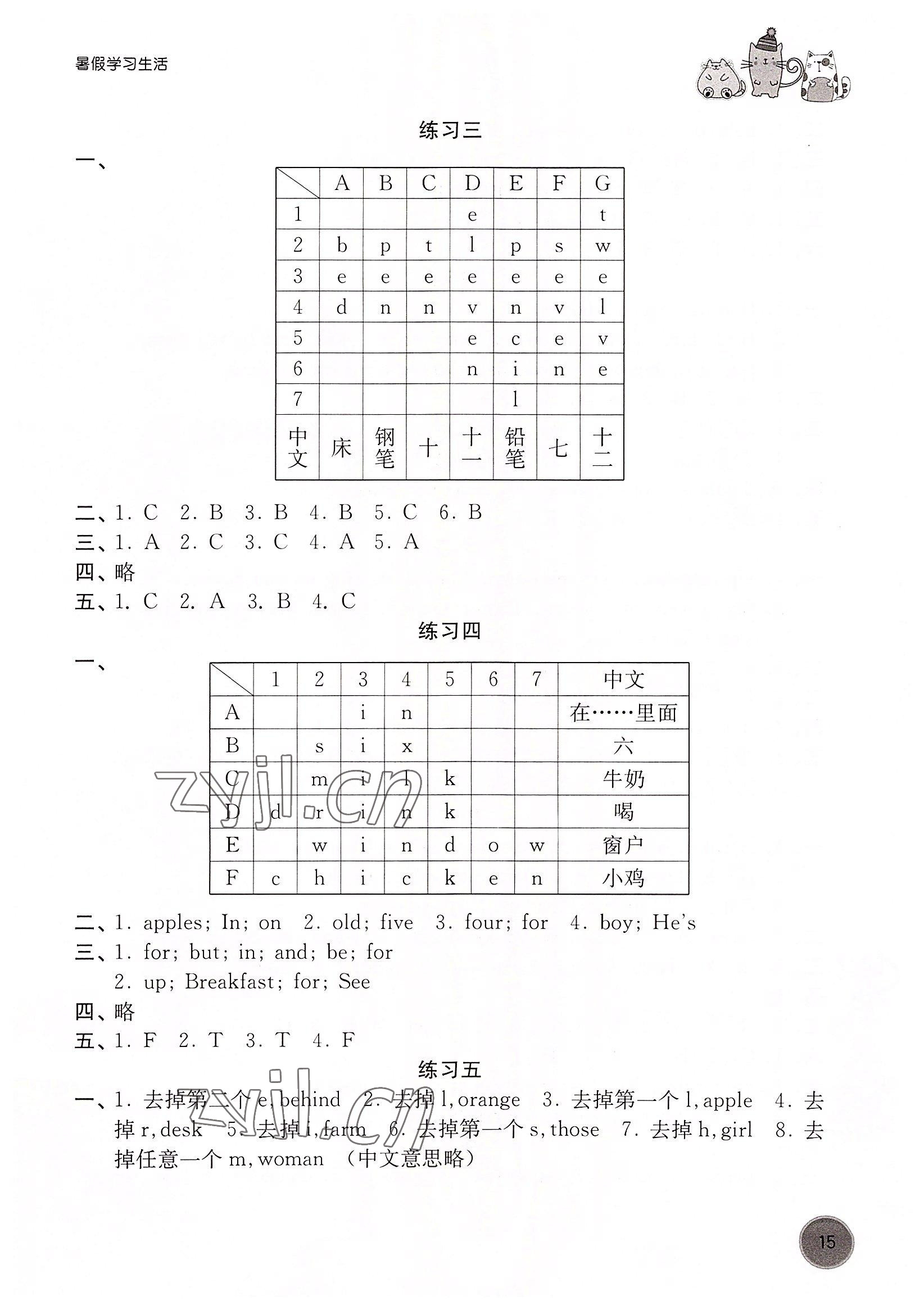 2022年暑假学习生活译林出版社三年级英语全一册通用版 参考答案第2页