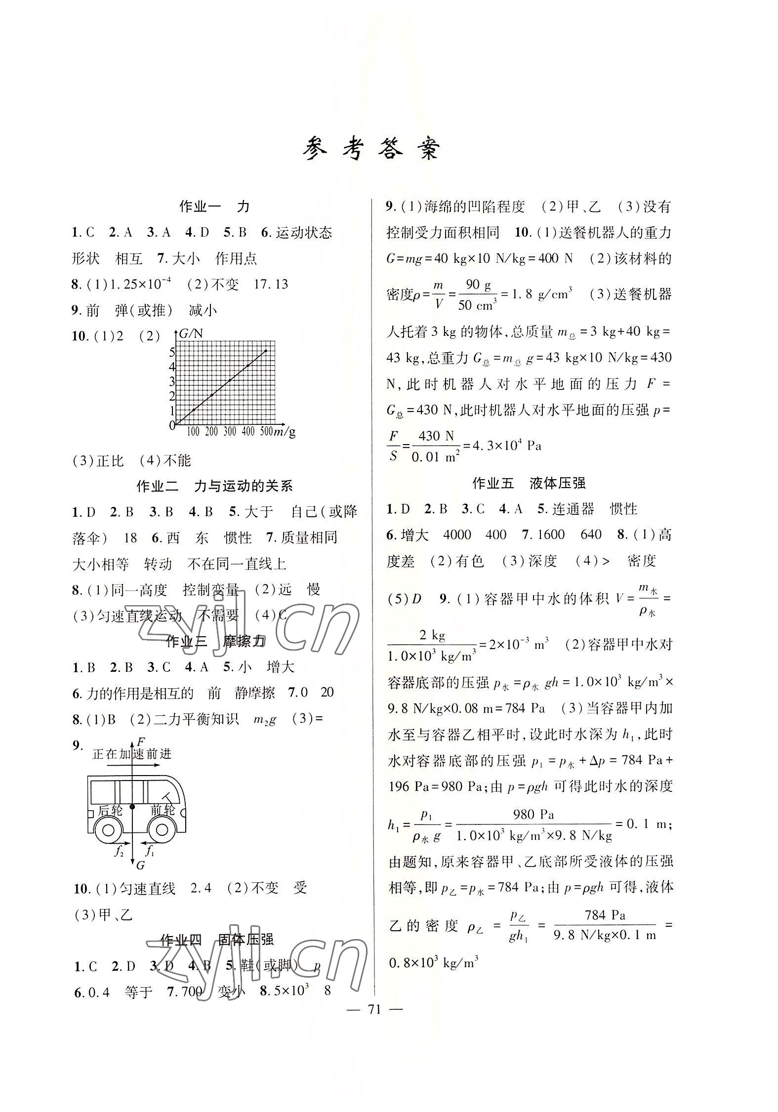 2022年暑假作业八年级物理人教版新疆青少年出版社 第1页