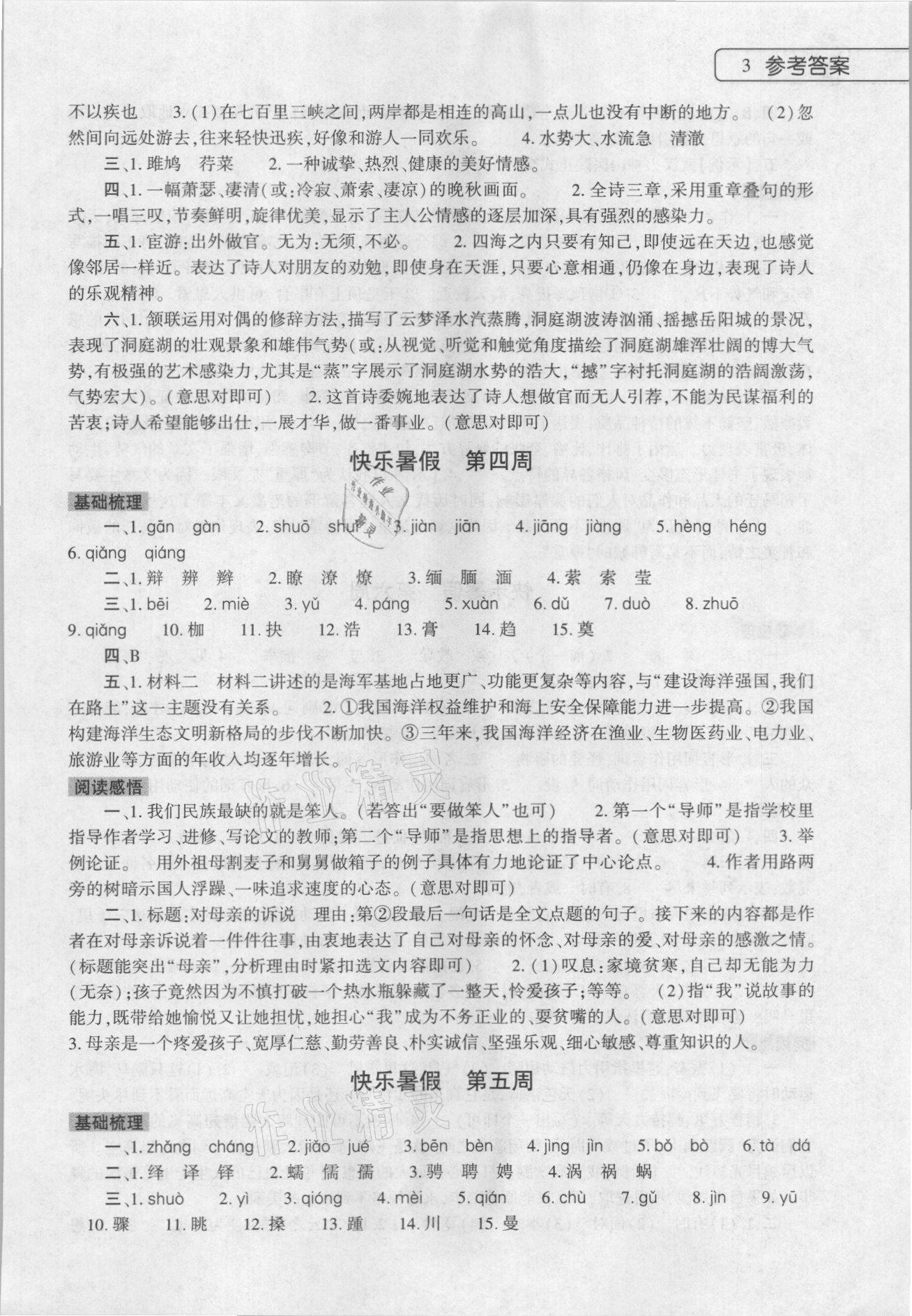 2022年暑假作業(yè)本大象出版社八年級(jí)語(yǔ)文道德與法治歷史合訂本 參考答案第3頁(yè)