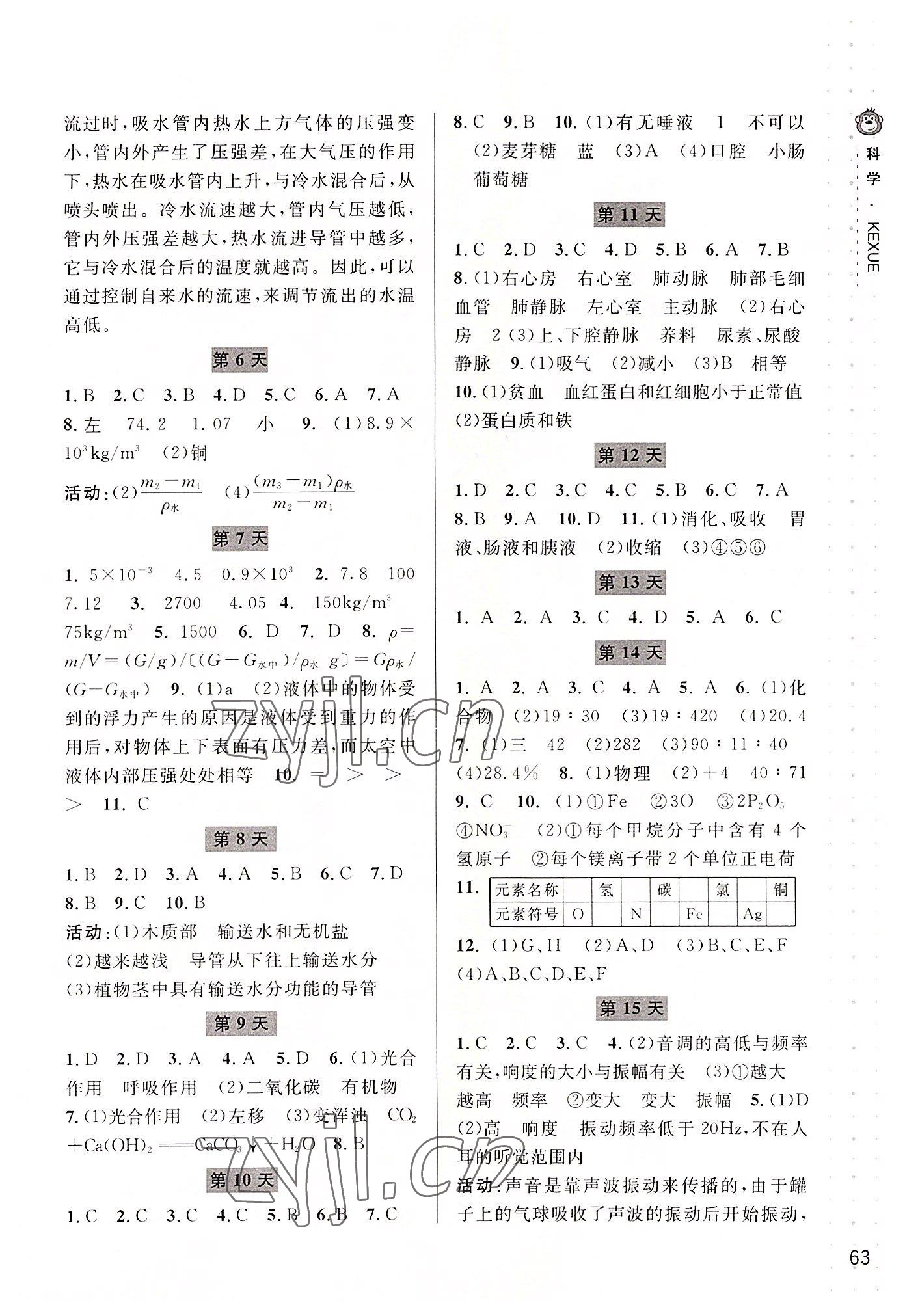 2022年新课程暑假作业本宁波出版社八年级科学华师大版 参考答案第2页
