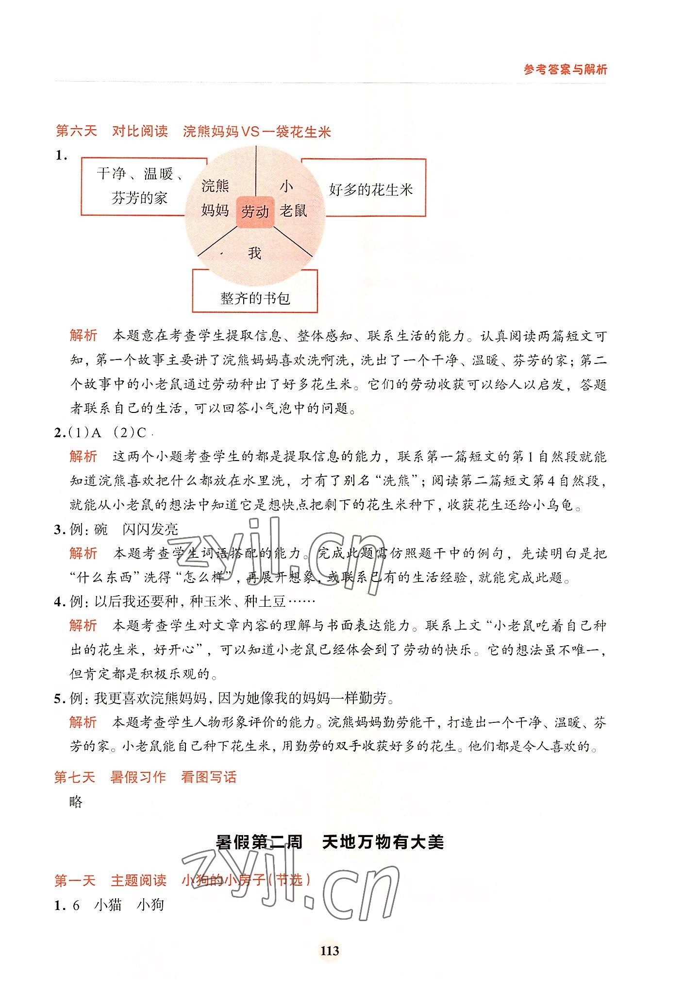 2022年知行合暑假閱讀與習作浙江科學技術出版社二升三 參考答案第5頁