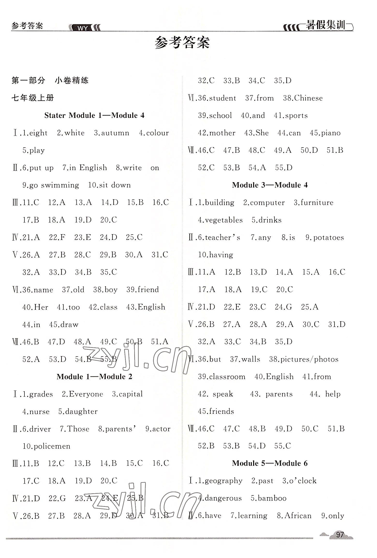 2022年暑假集训七年级英语外研版合肥工业大学出版社 第1页