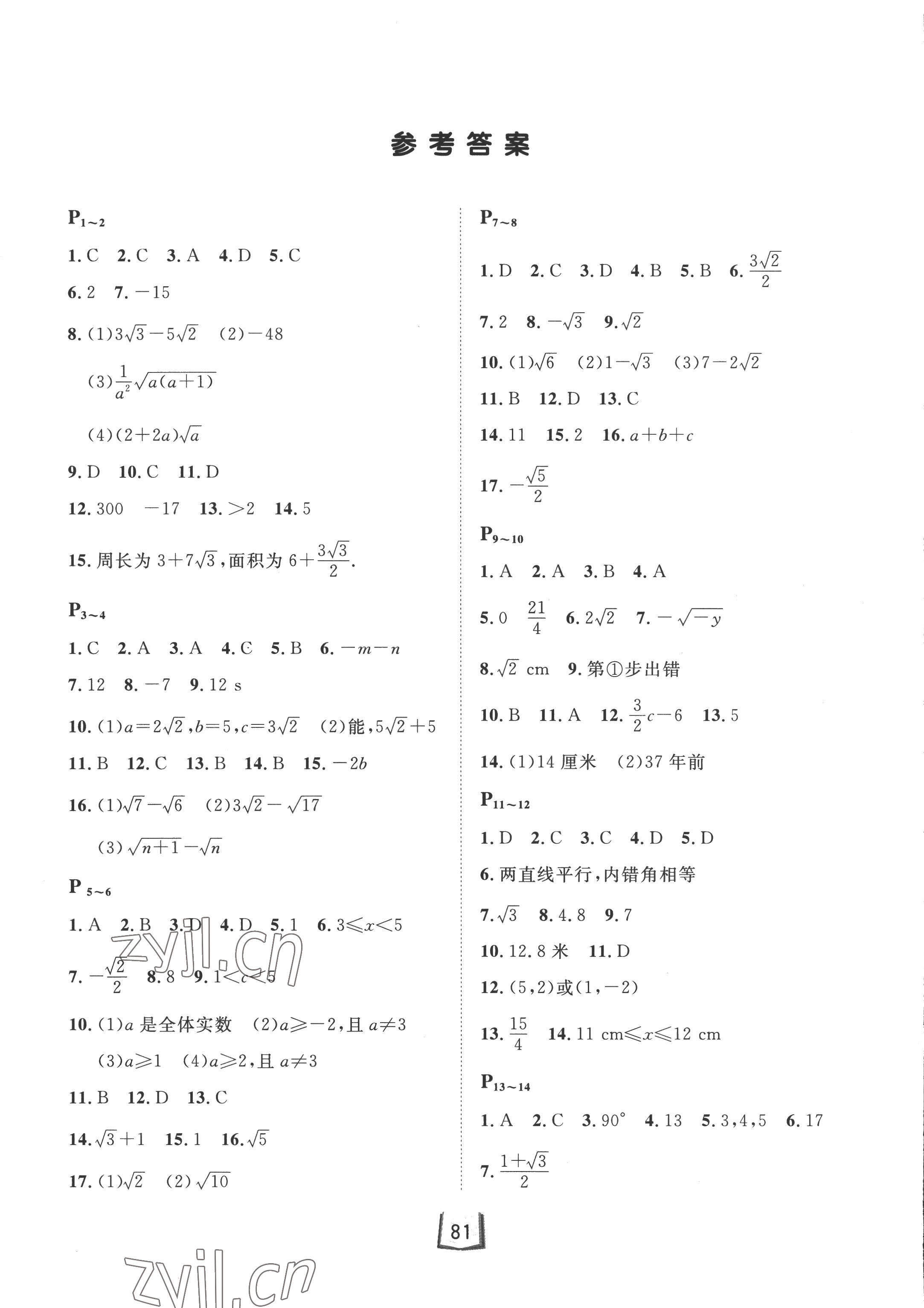 2022年桂壮红皮书暑假天地八年级数学河北少年儿童出版社 第1页