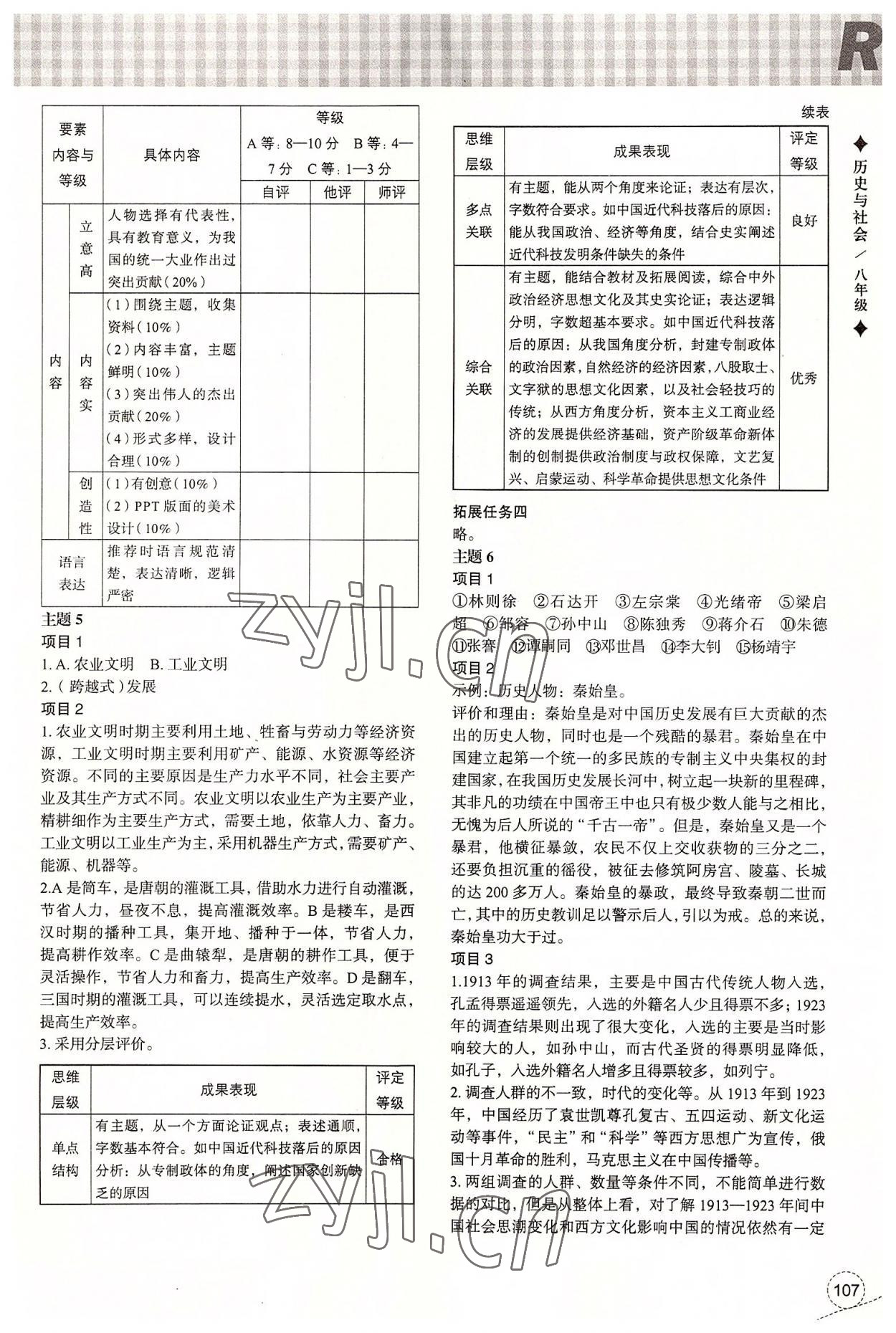 2022年暑假作业本浙江教育出版社八年级历史与社会道德与法治 参考答案第3页