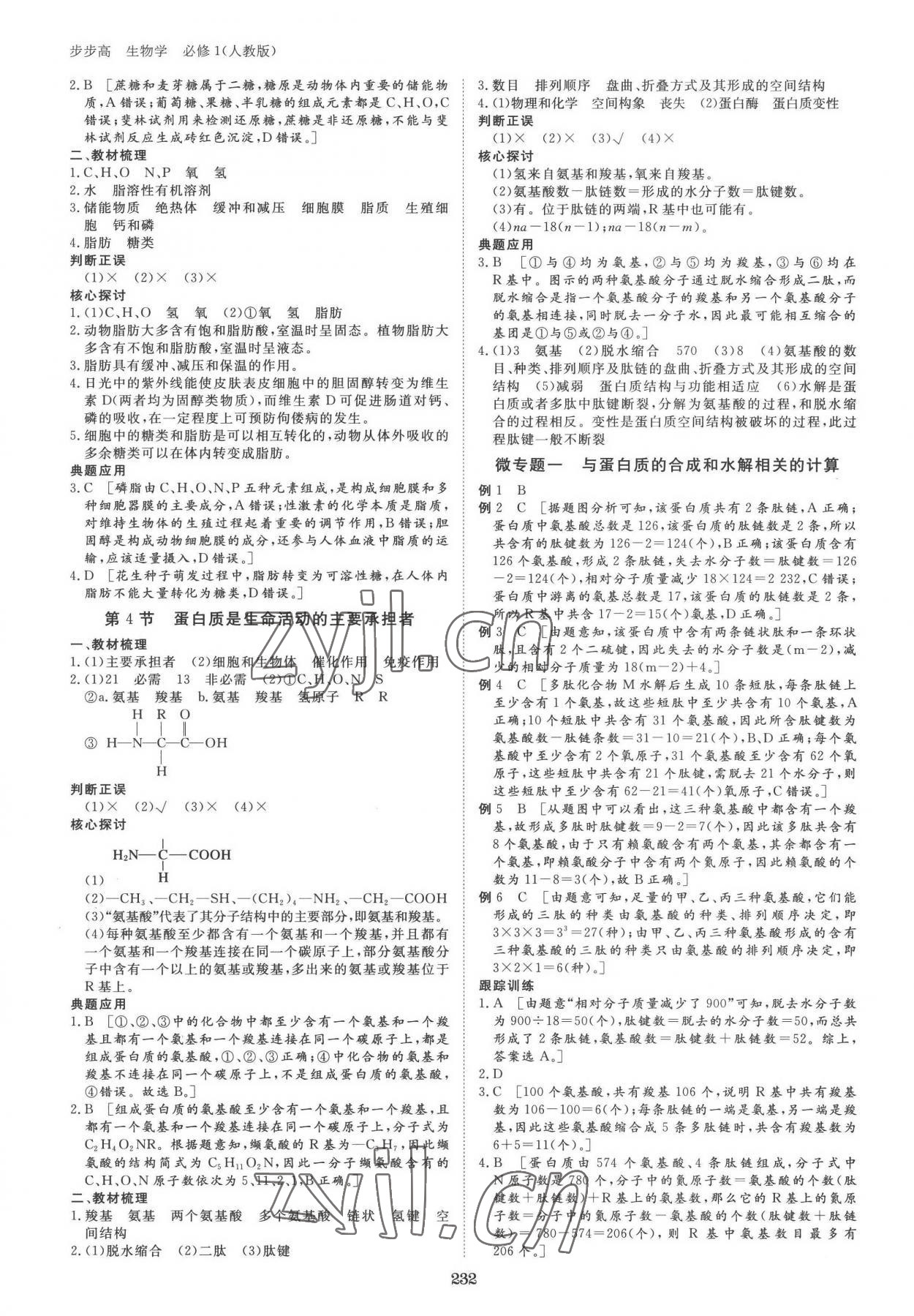 2022年步步高學習筆記生物必修1人教版 參考答案第3頁
