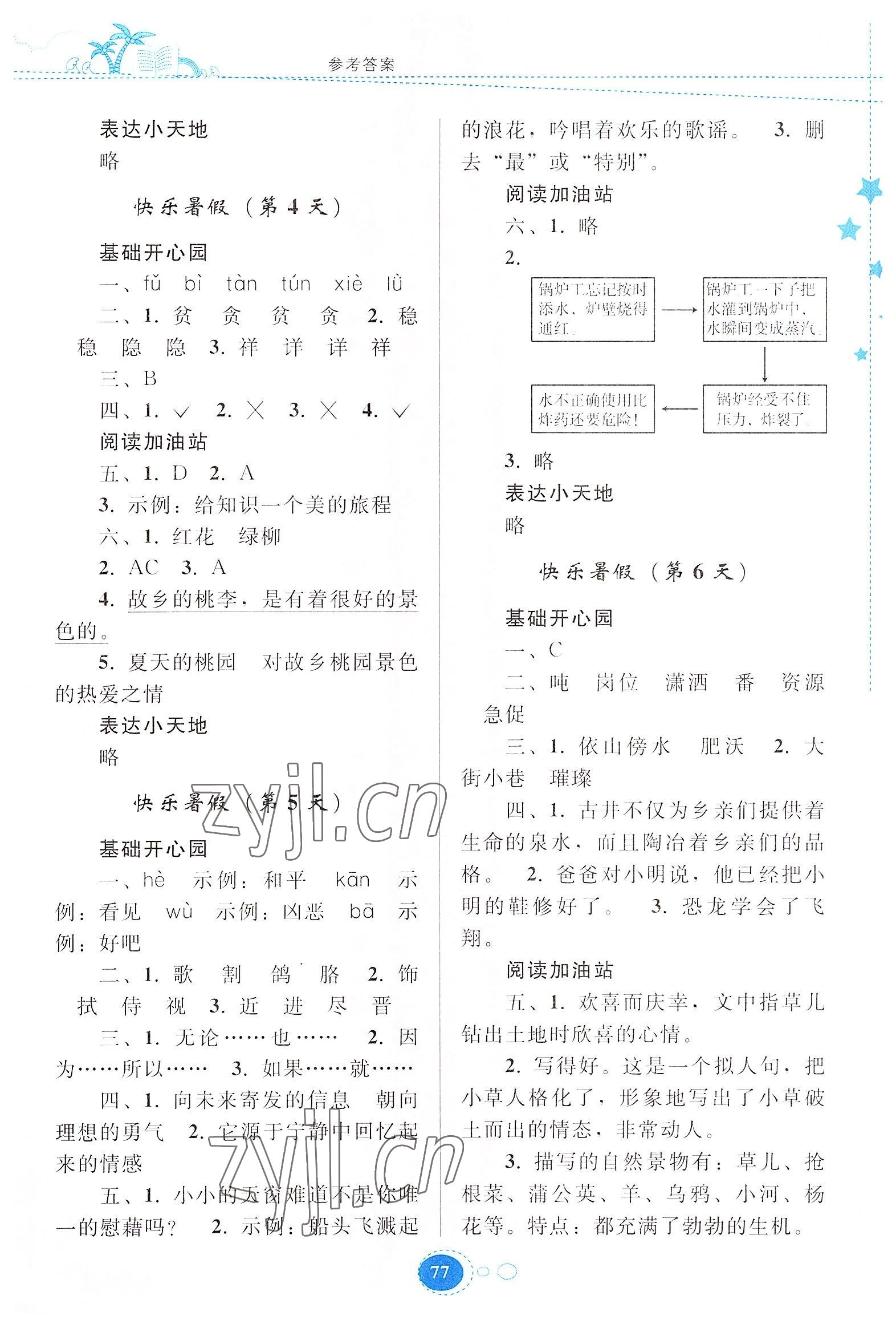 2022年暑假作业四年级语文人教版贵州人民出版社 参考答案第2页