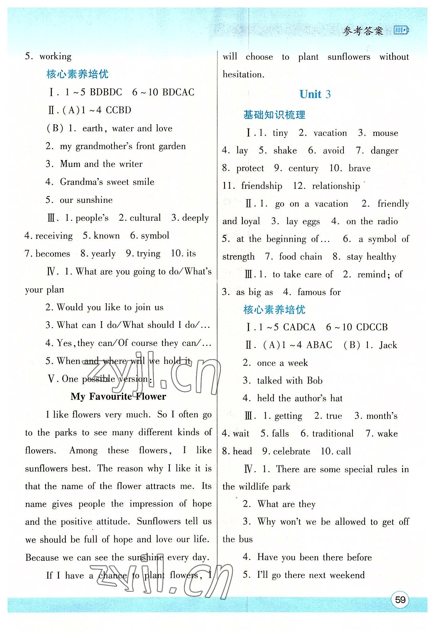 2022年暑假作业与生活八年级英语冀教版陕西师范大学出版总社有限公司 参考答案第2页