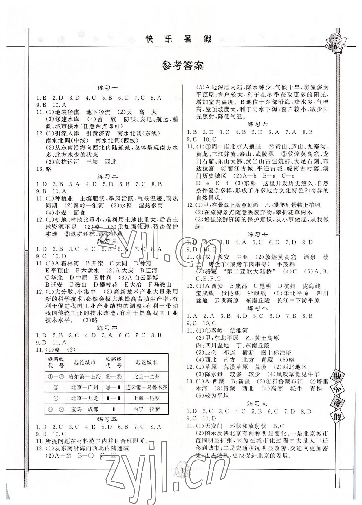 2022年Happy暑假作業(yè)快樂暑假七年級(jí)地理中圖版武漢大學(xué)出版社 第1頁(yè)