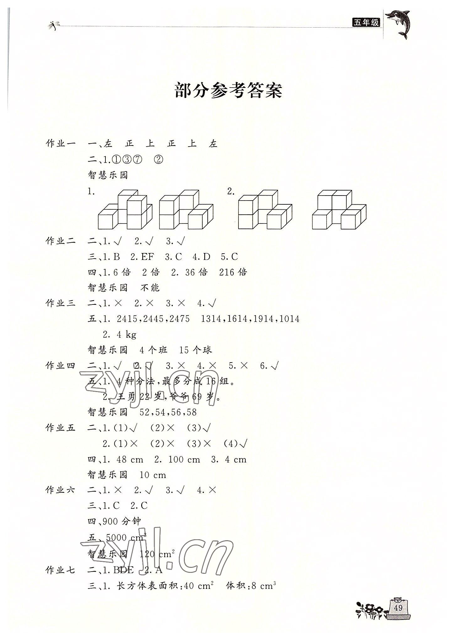 2022年新暑假生活五年级数学人教版 第1页