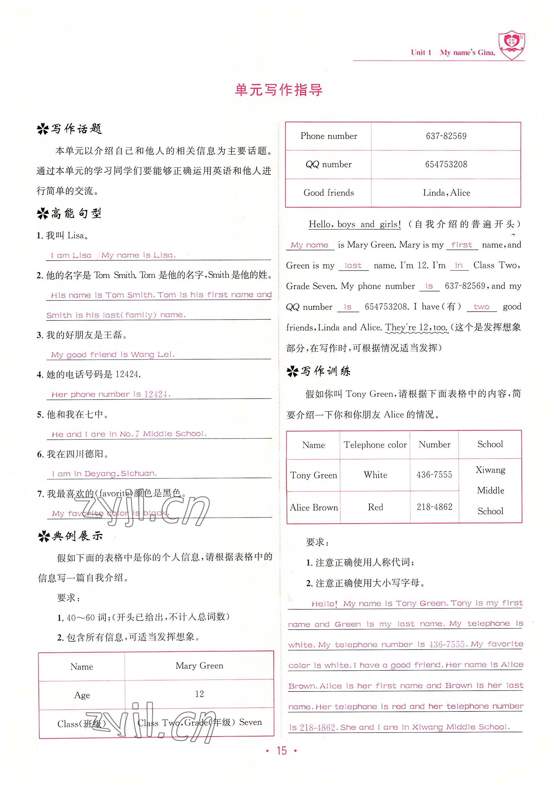 2022年指南針課堂優(yōu)化七年級英語上冊人教版 參考答案第15頁