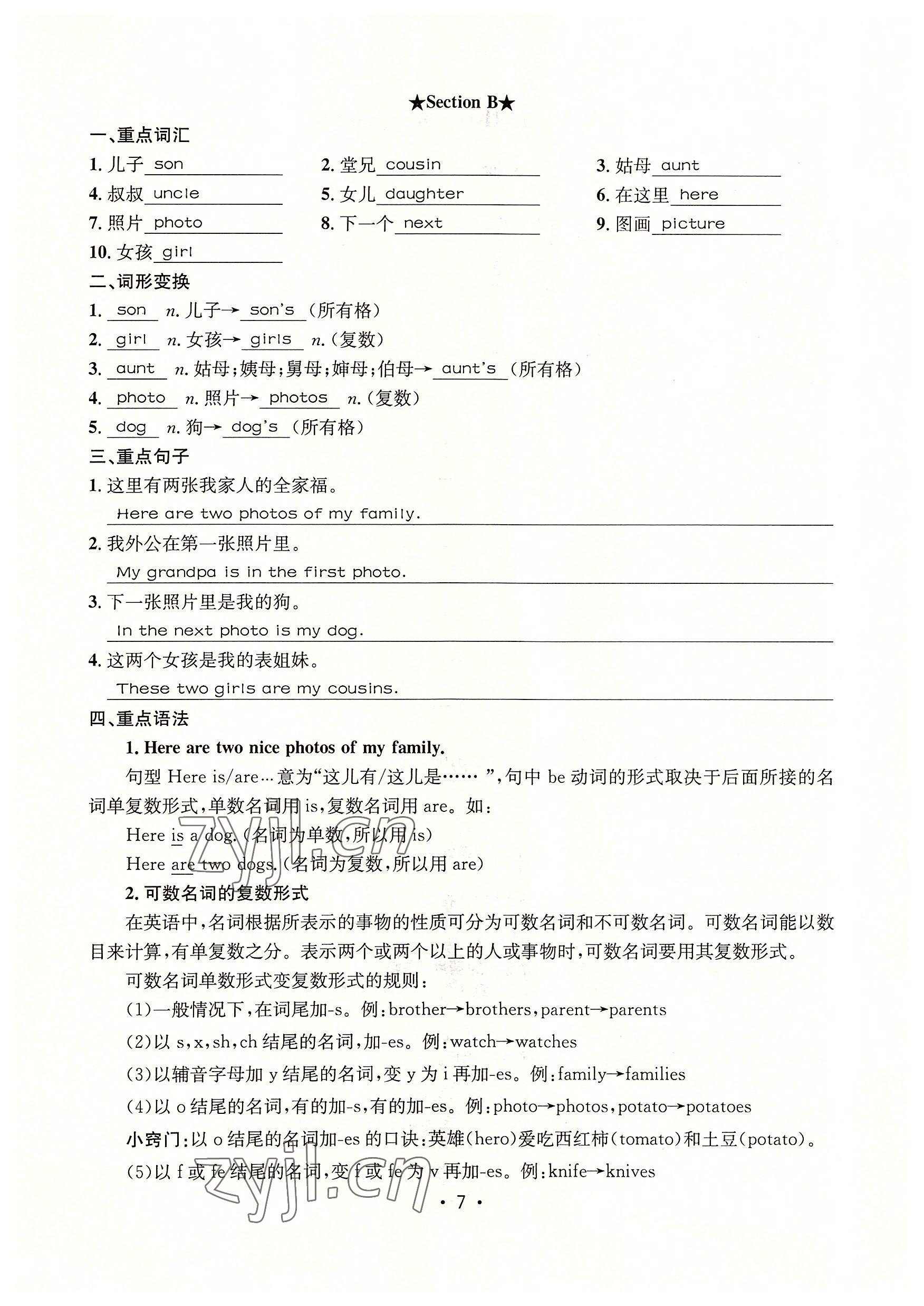 2022年指南針課堂優(yōu)化七年級(jí)英語上冊(cè)人教版 參考答案第7頁