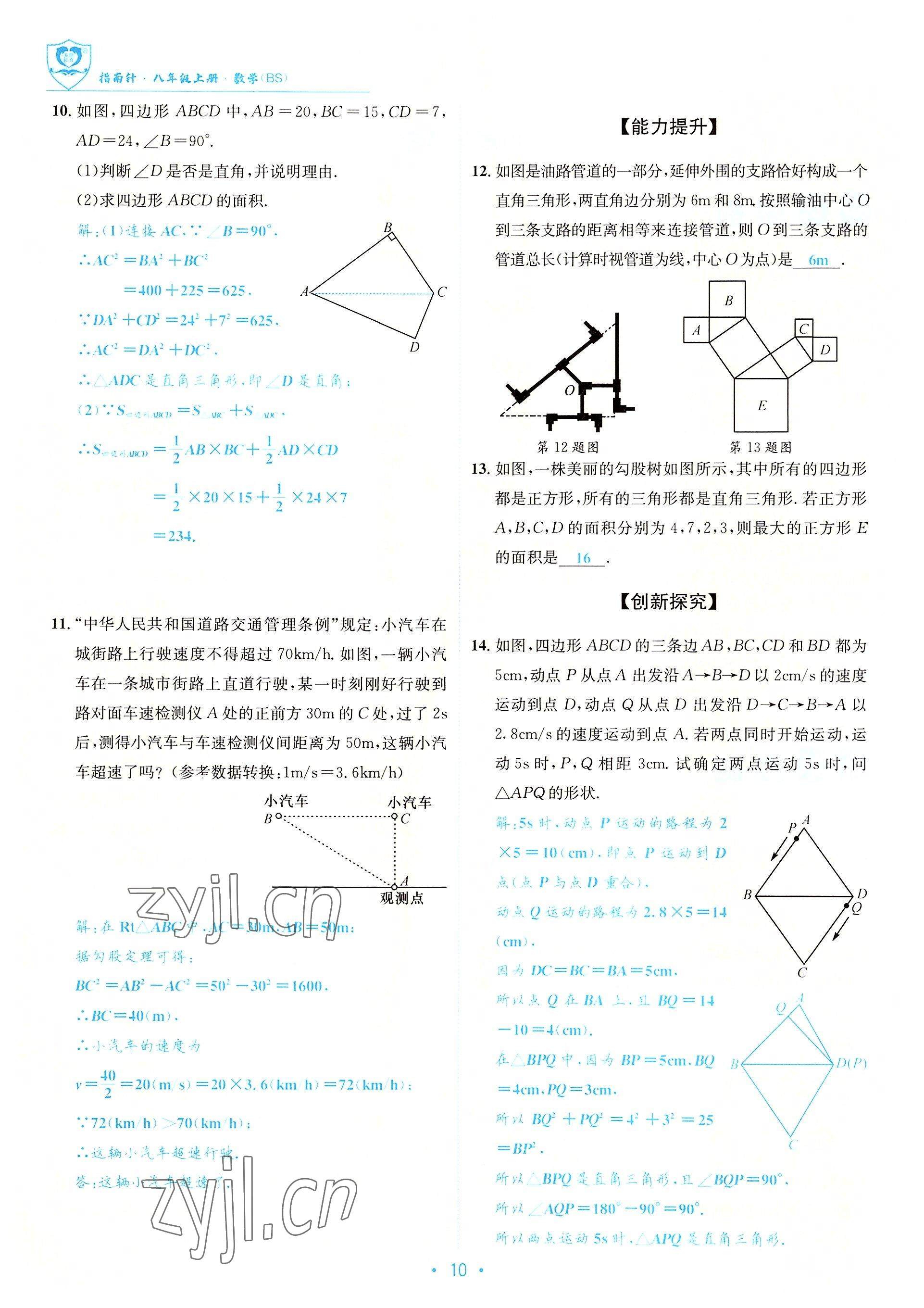 2022年指南針課堂優(yōu)化八年級數(shù)學(xué)上冊北師大版 參考答案第10頁