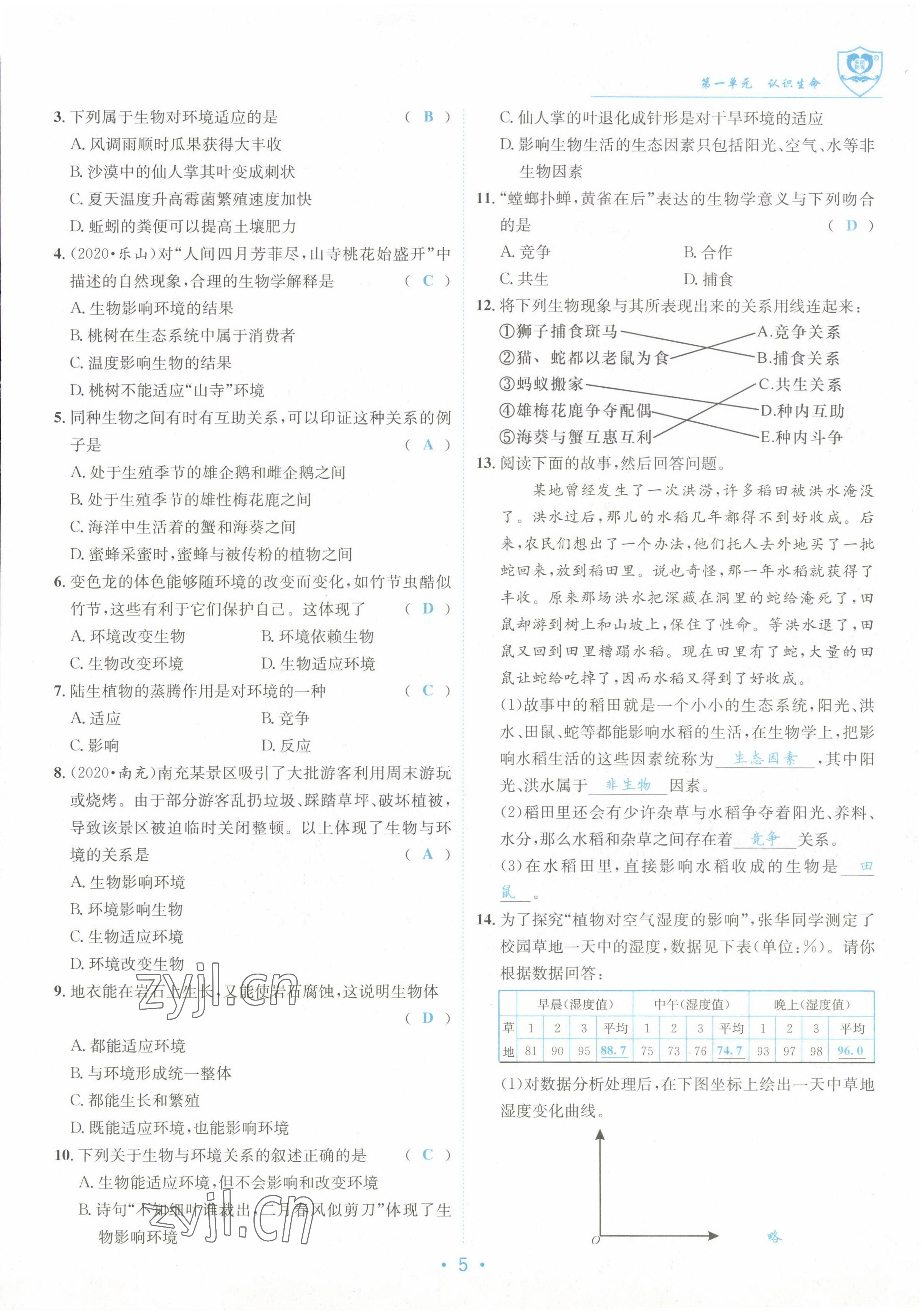 2022年指南針課堂優(yōu)化七年級生物上冊北師大版 參考答案第5頁