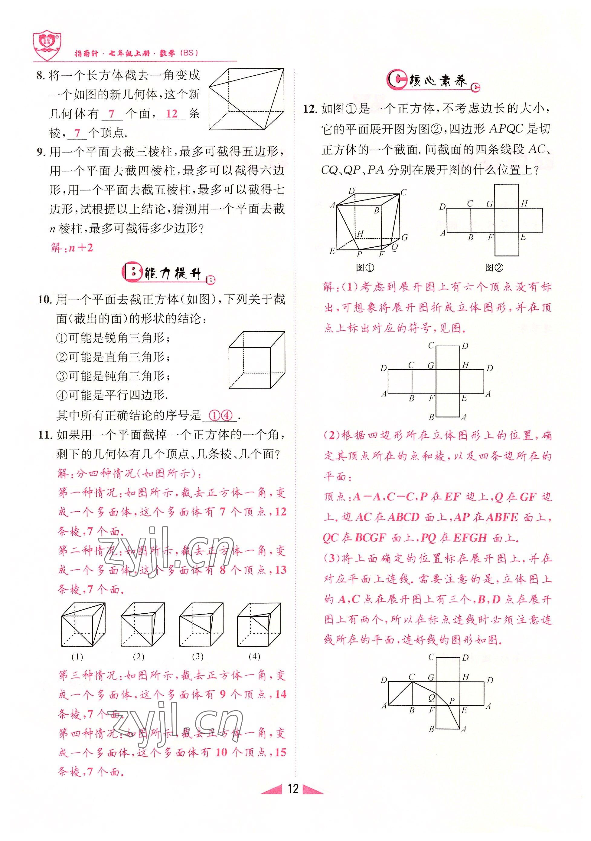 2022年指南針課堂優(yōu)化七年級數(shù)學上冊北師大版 參考答案第12頁