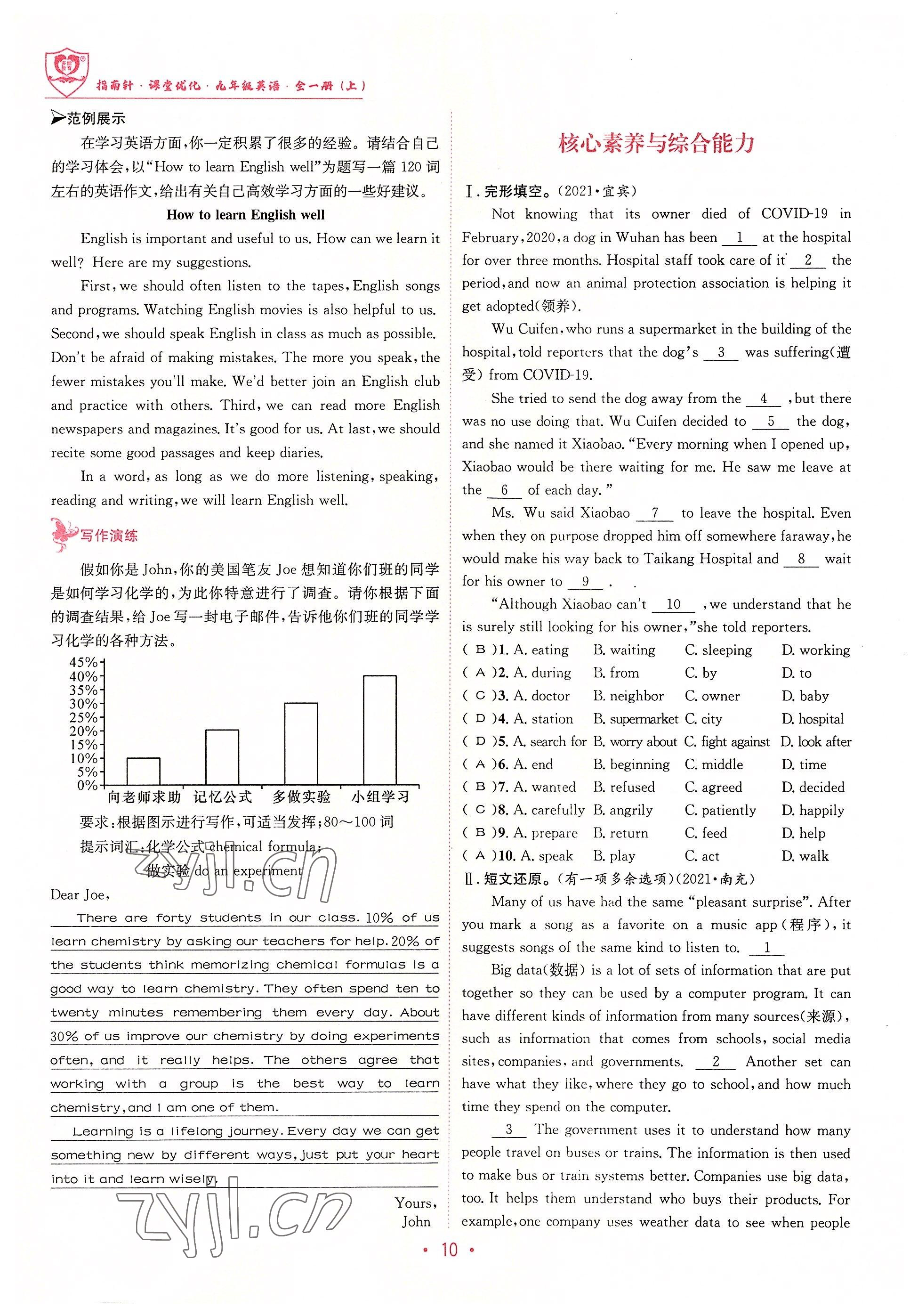 2022年指南針導(dǎo)學(xué)探究九年級英語上冊人教版 參考答案第10頁