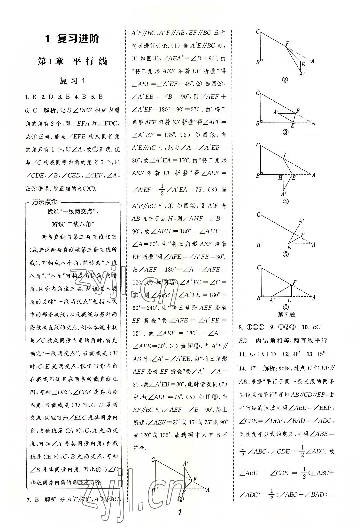 2022年暑期升级训练浙江教育出版社七年级数学浙教版 参考答案第1页