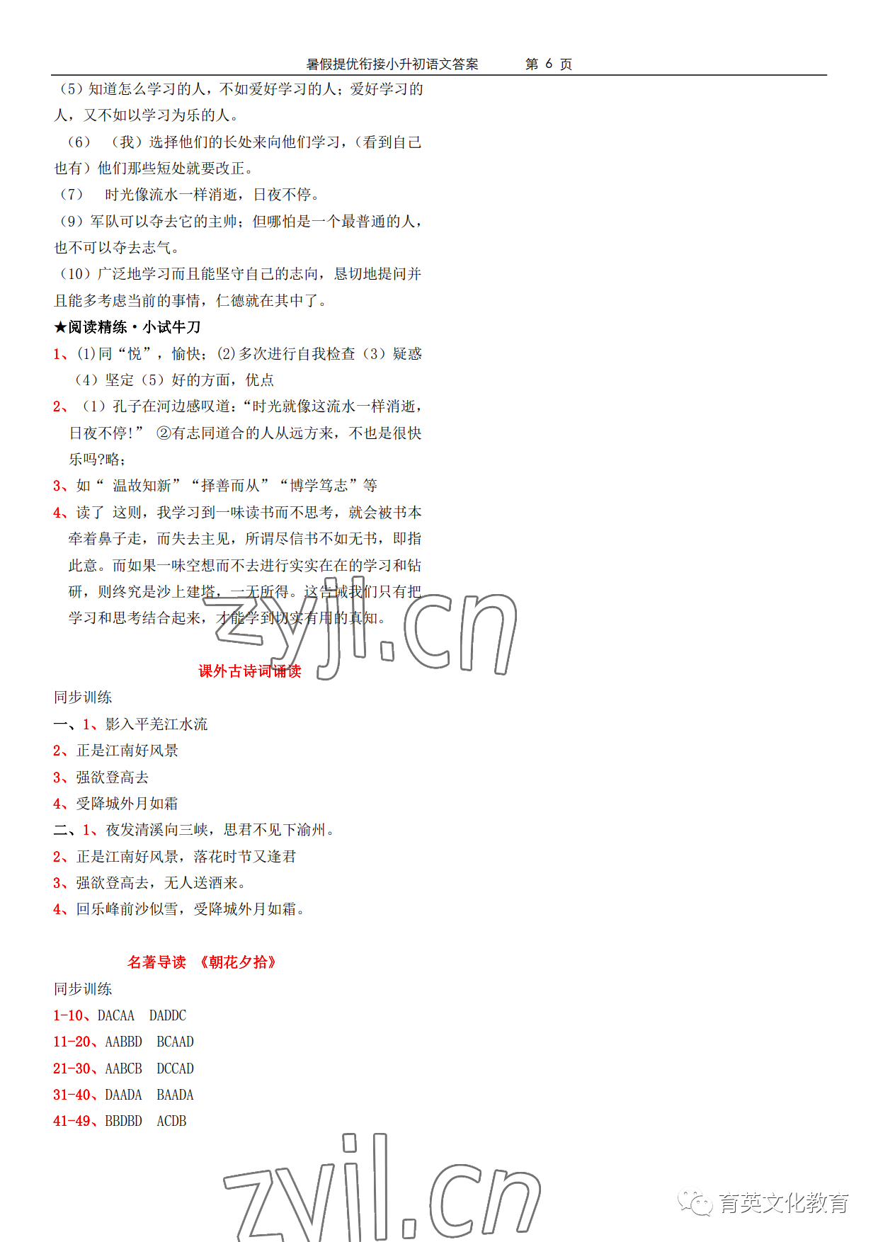 2022年領(lǐng)跑新學(xué)期暑假提優(yōu)銜接七升八 參考答案第6頁