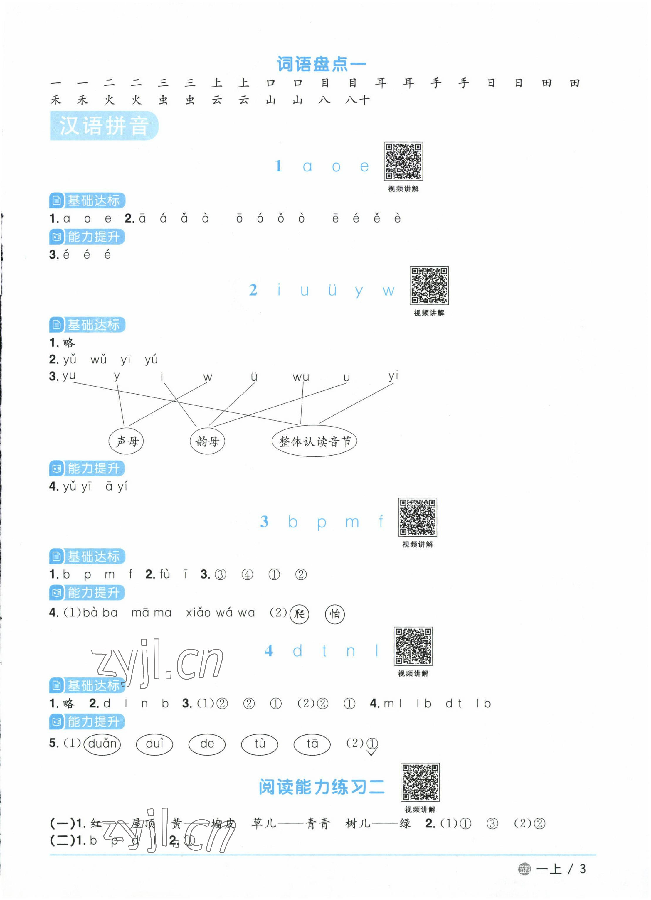 2022年陽光同學(xué)課時優(yōu)化作業(yè)一年級語文上冊人教版五四制 參考答案第3頁