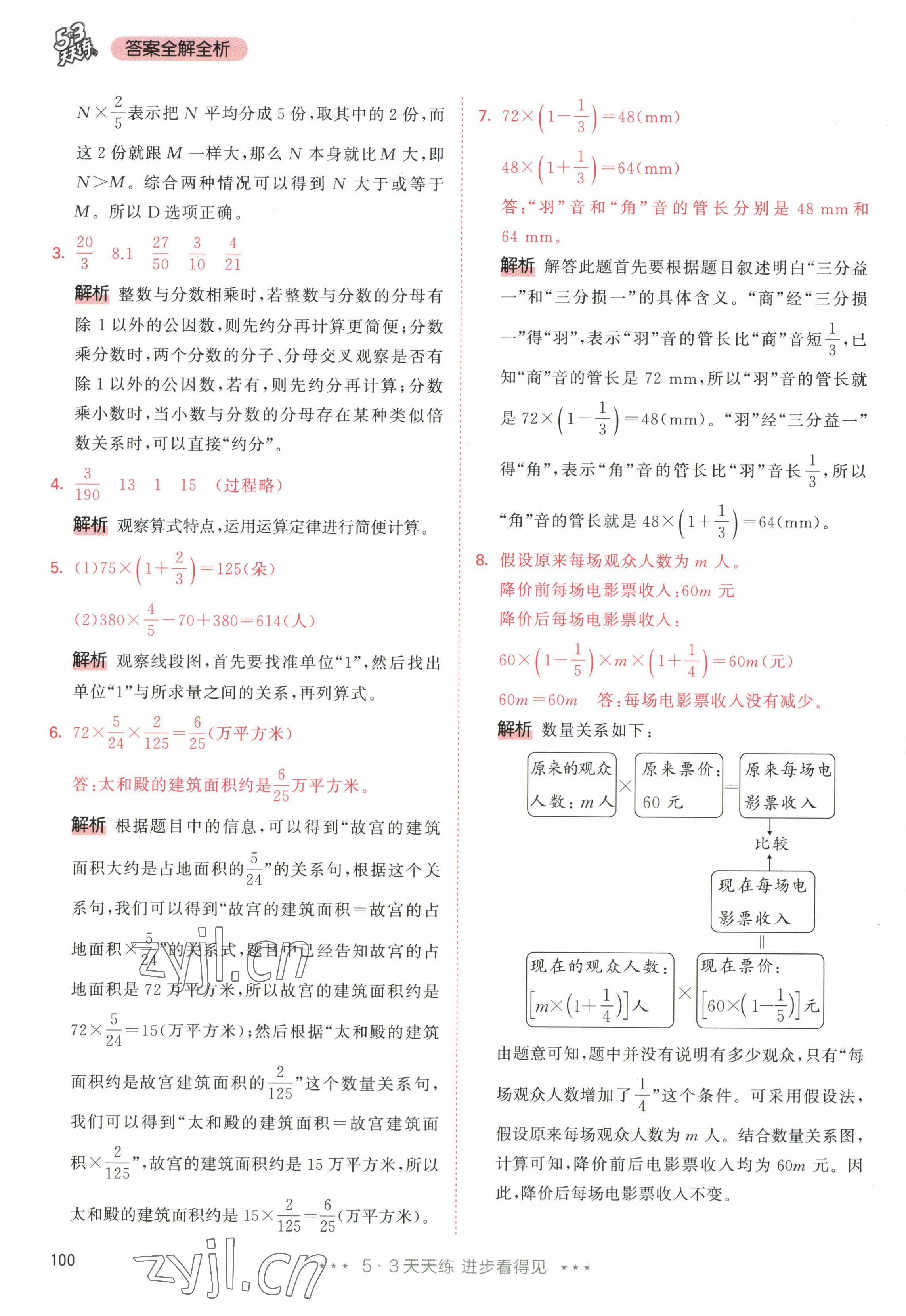 2022年53天天練六年級數(shù)學(xué)上冊人教版 參考答案第8頁