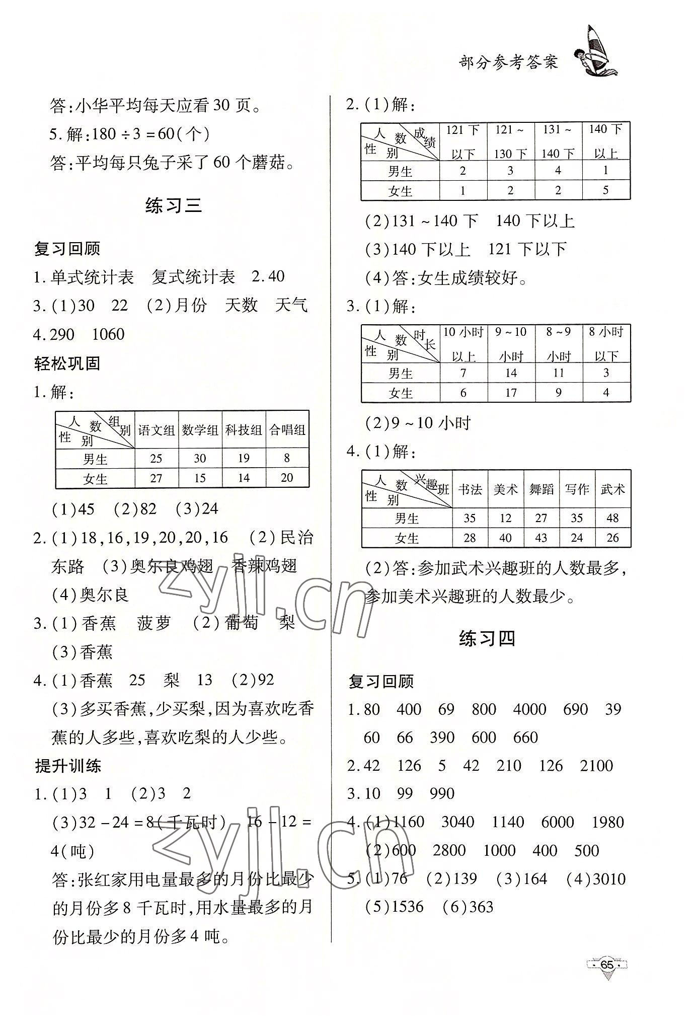 2022年暑假作業(yè)知識出版社三年級數(shù)學 參考答案第2頁