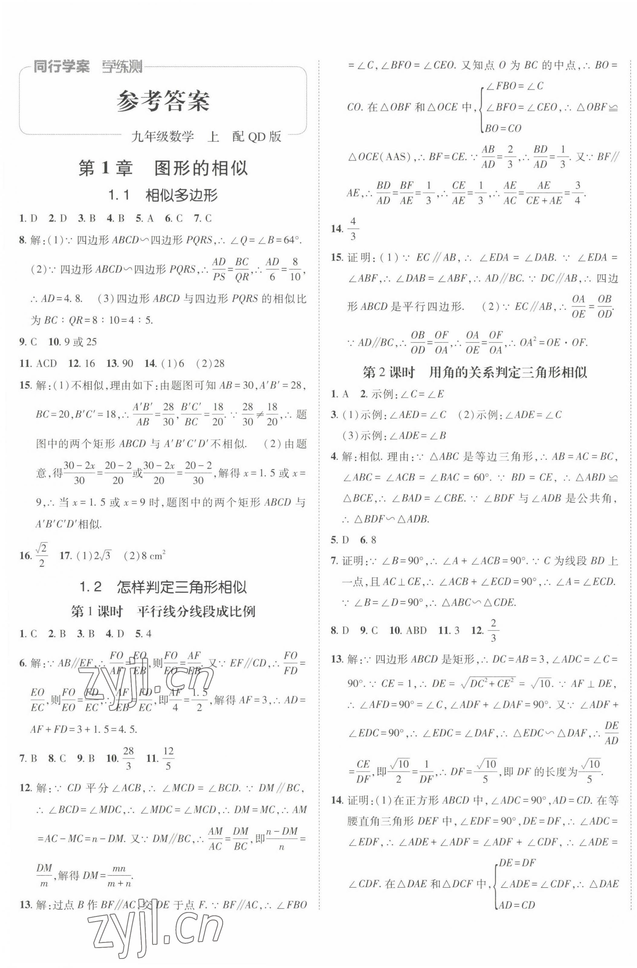 2022年同行學(xué)案學(xué)練測(cè)九年級(jí)數(shù)學(xué)上冊(cè)青島版 第1頁(yè)