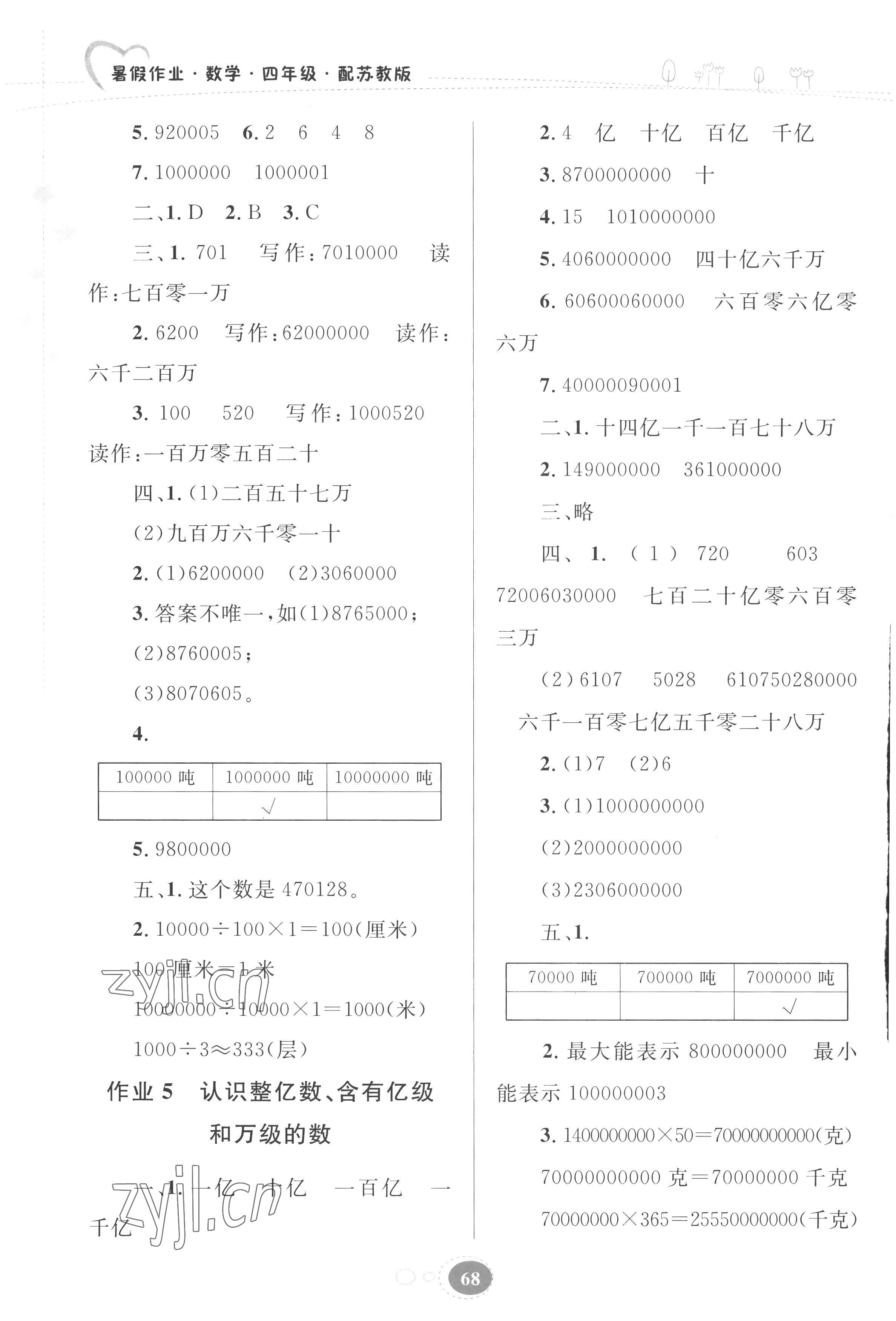 2022年暑假作业四年级数学苏教版贵州人民出版社 第2页