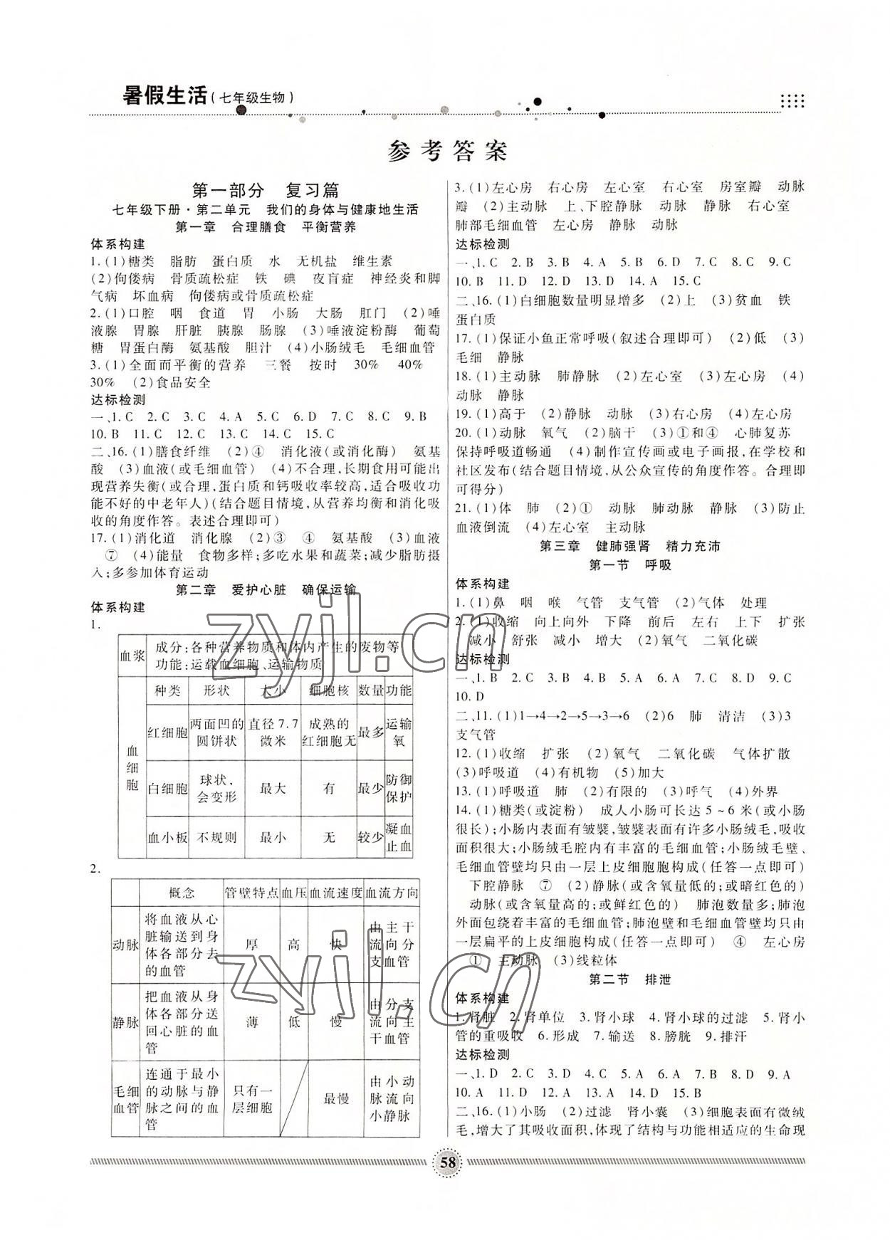 2022年暑假生活七年級(jí)生物新疆文化出版社 參考答案第1頁(yè)