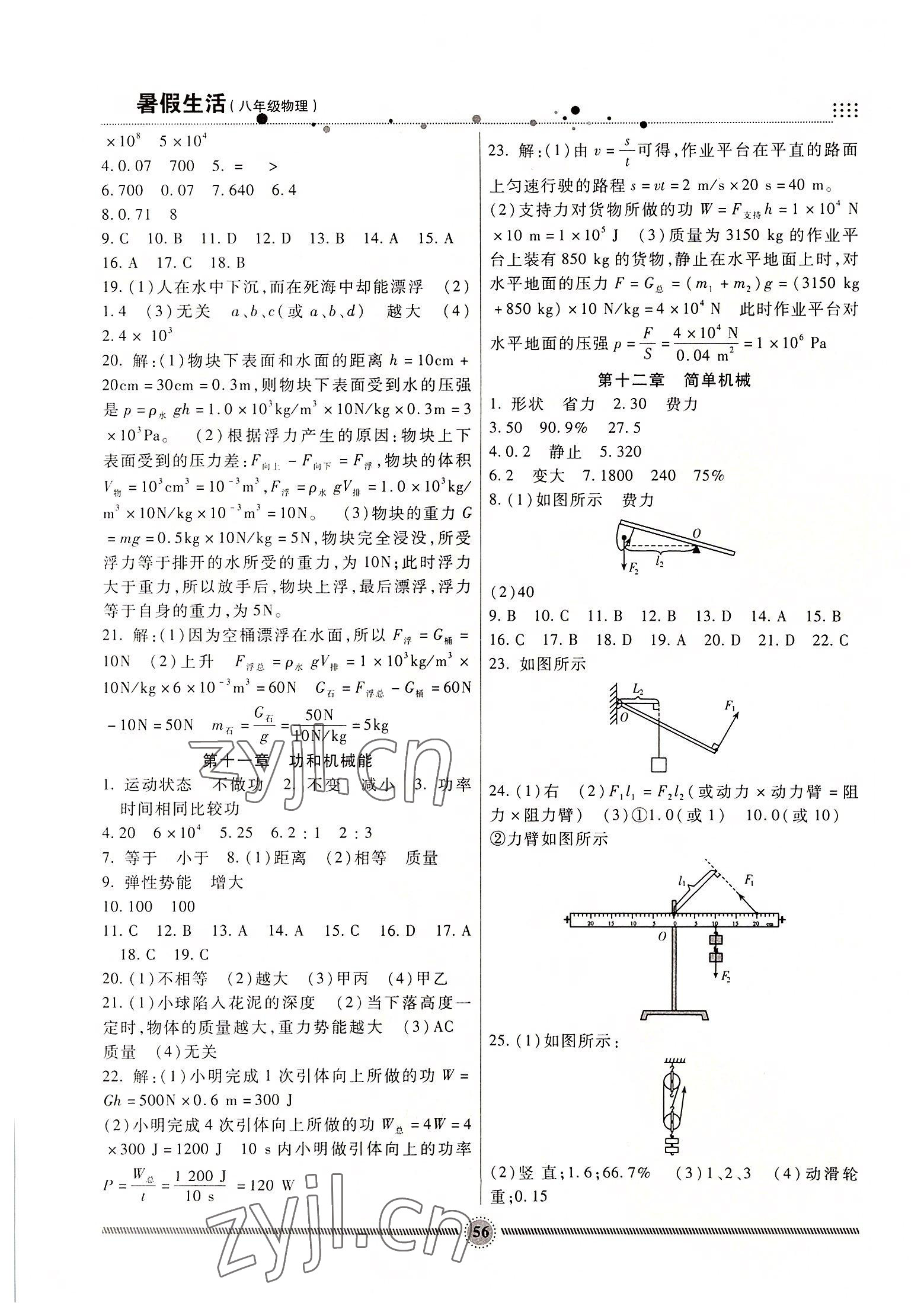2022年暑假生活八年級物理人教版新疆文化出版社 第2頁