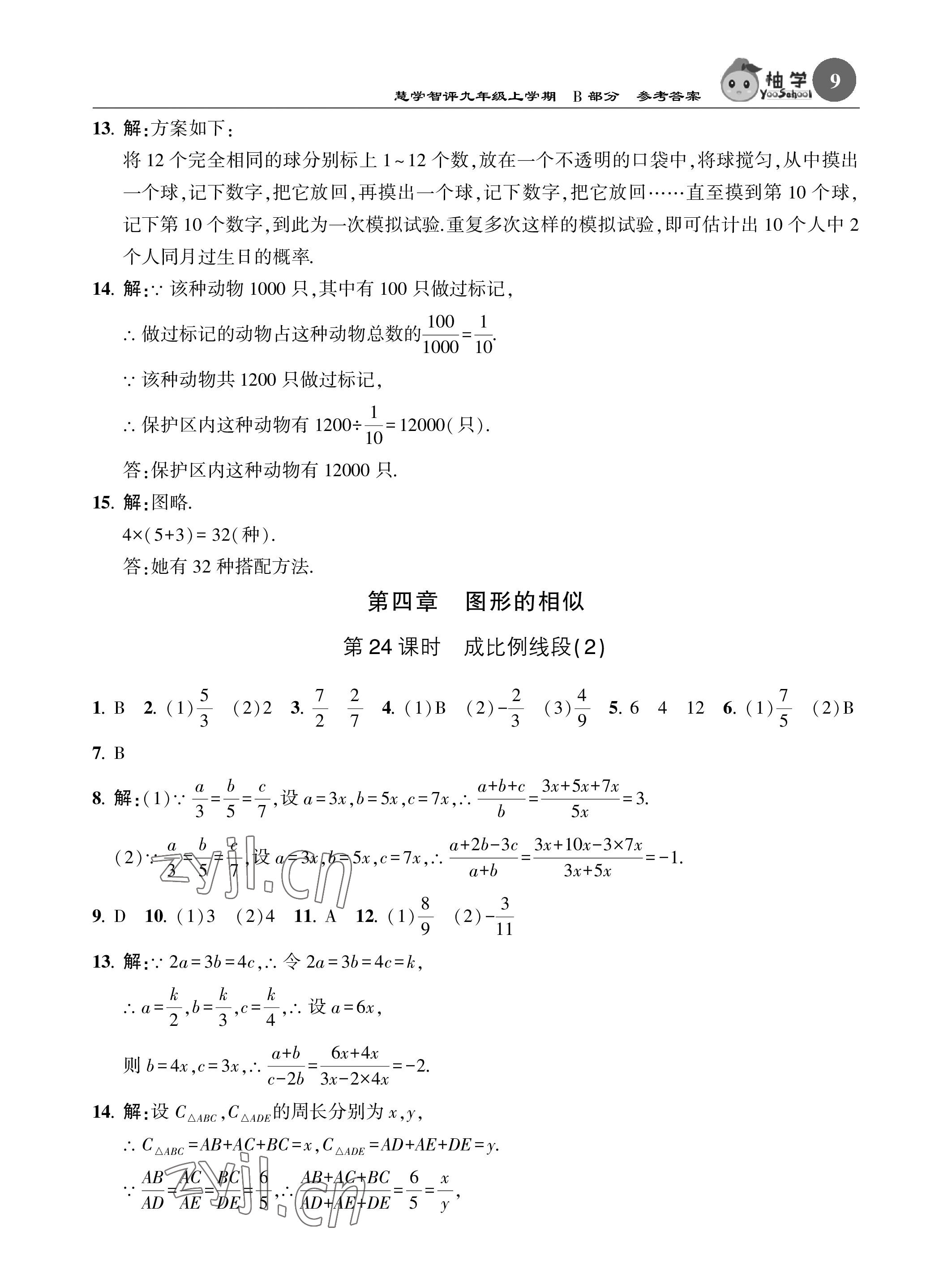 2022年慧學智評九年級數學上冊北師大版 參考答案第25頁