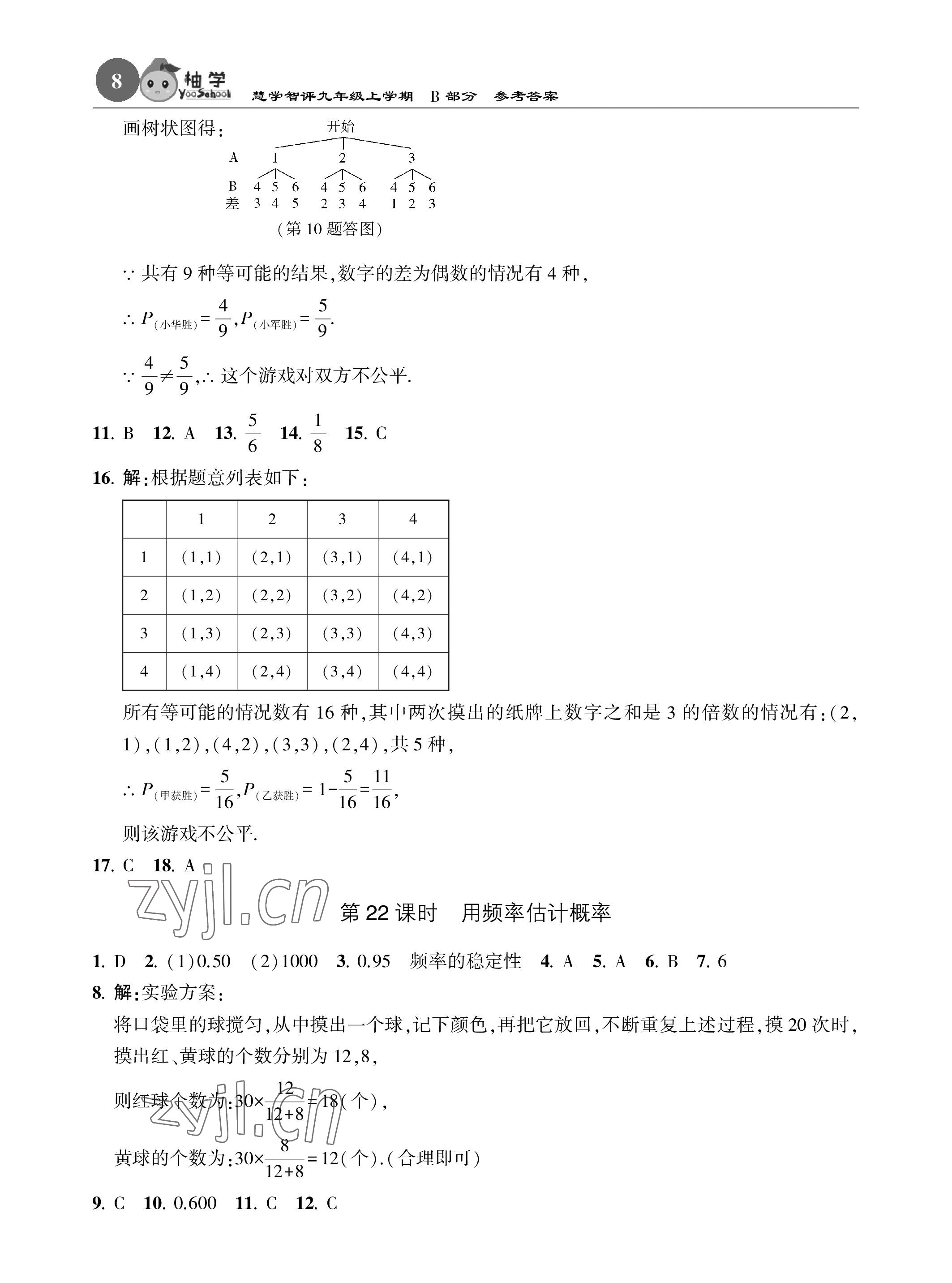 2022年慧學智評九年級數學上冊北師大版 參考答案第24頁